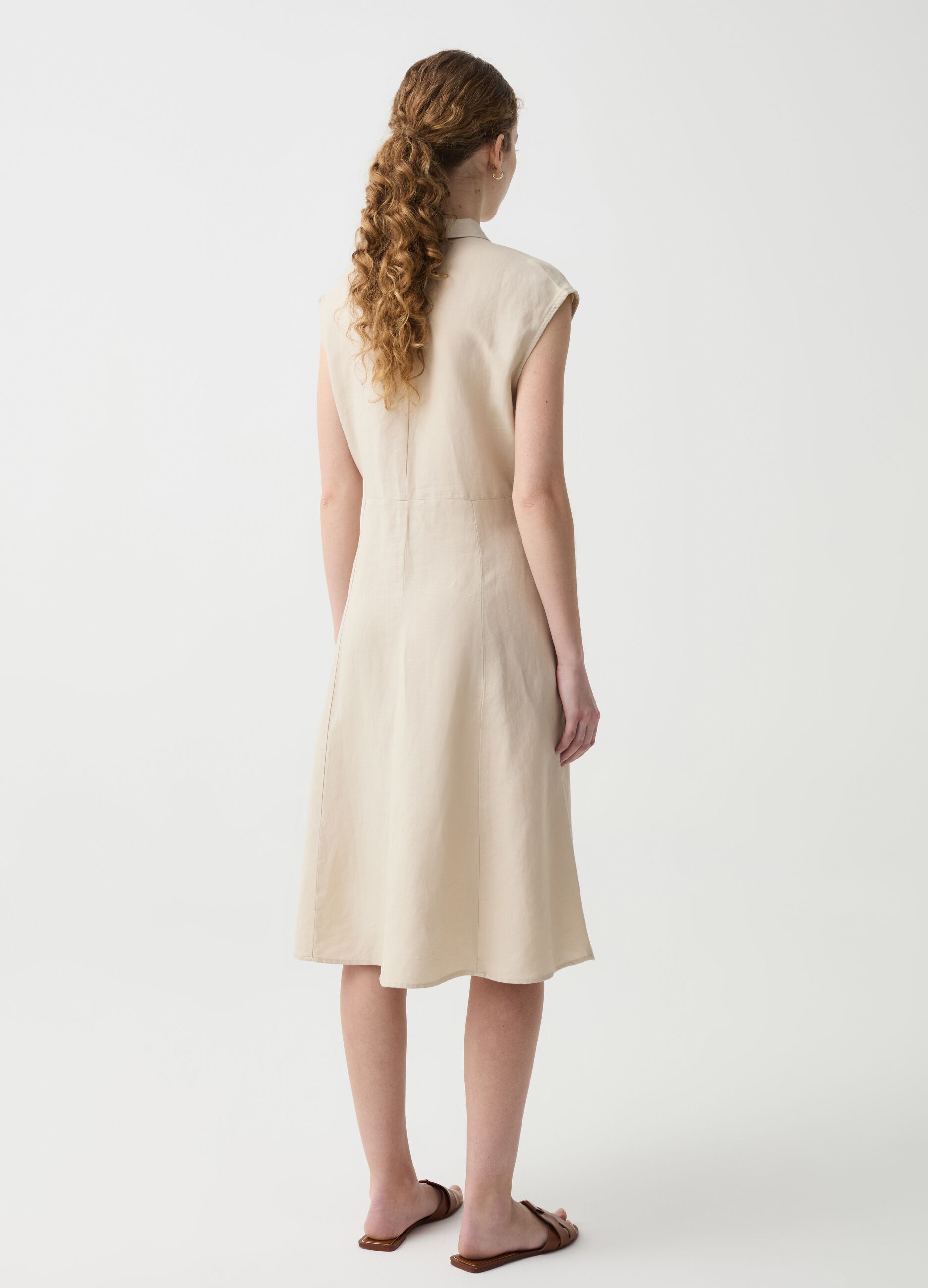 Short shirt dress in linen and viscose