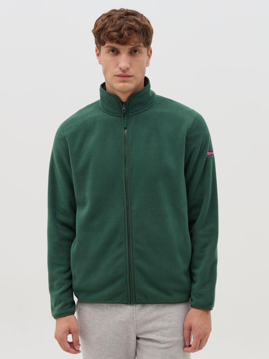 Full-zip sweatshirt in fleece with patch_0