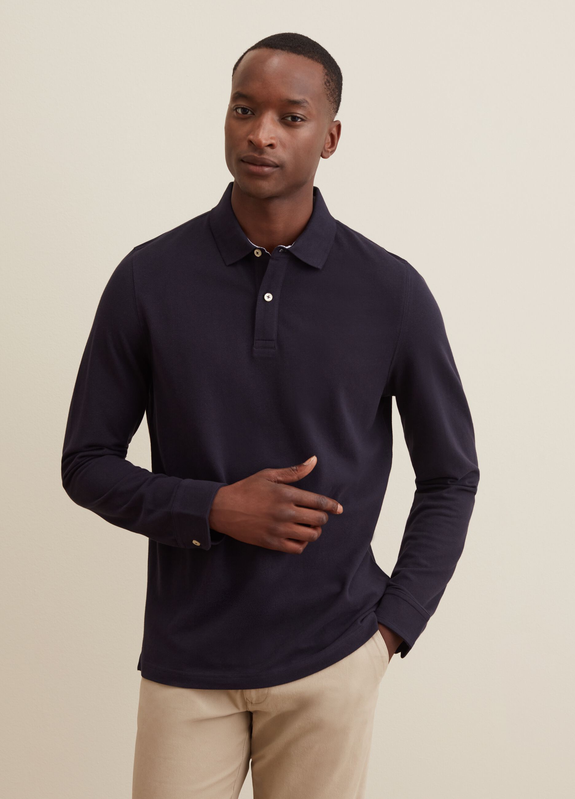 Cotton polo shirt with long sleeves