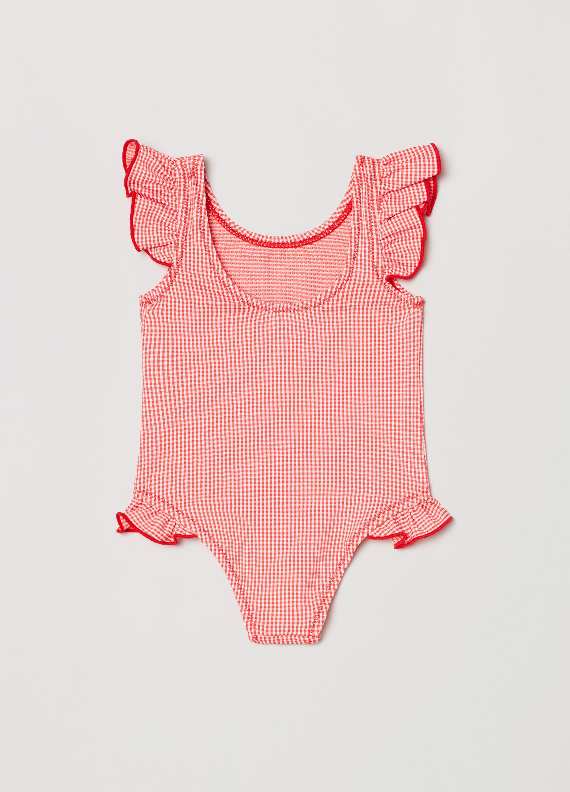 One-piece gingham swimsuit with flounce