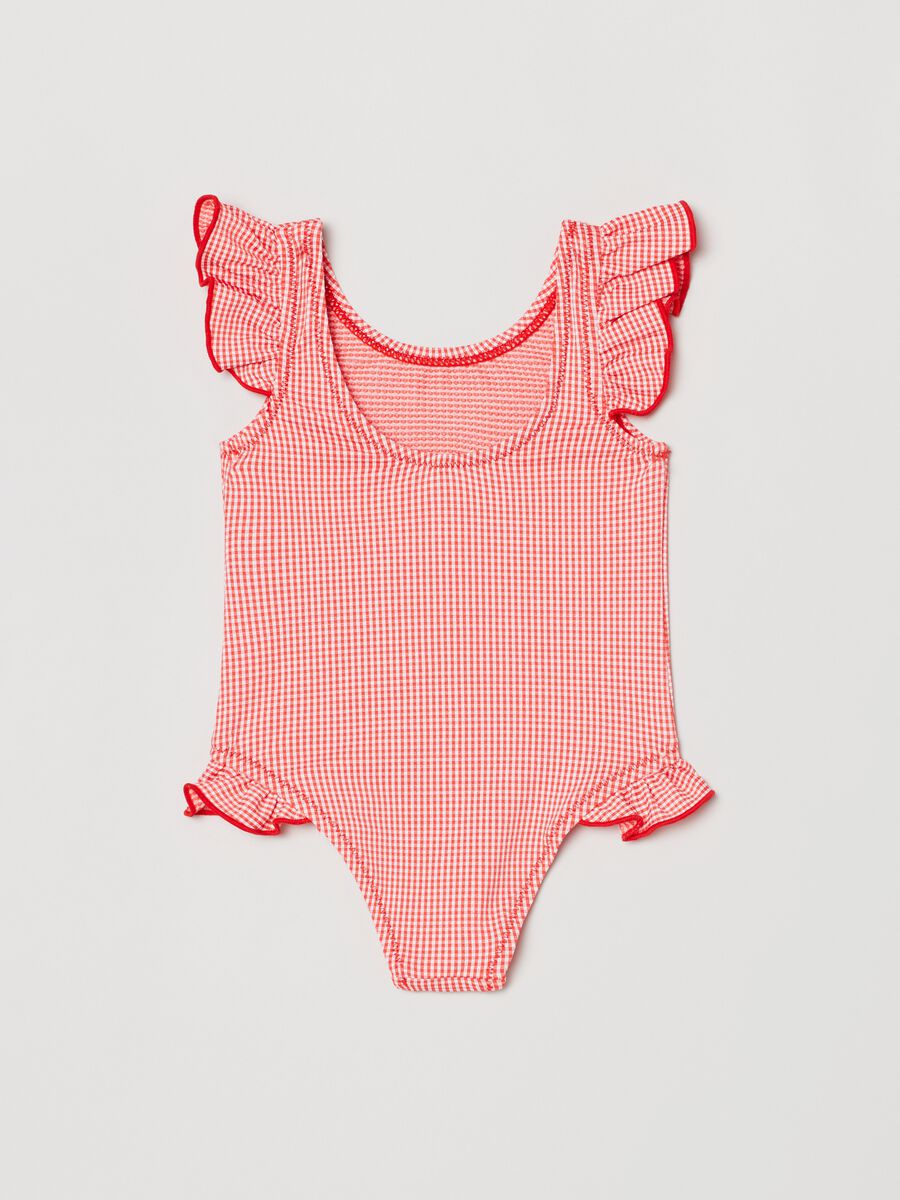 One-piece gingham swimsuit with flounce_1