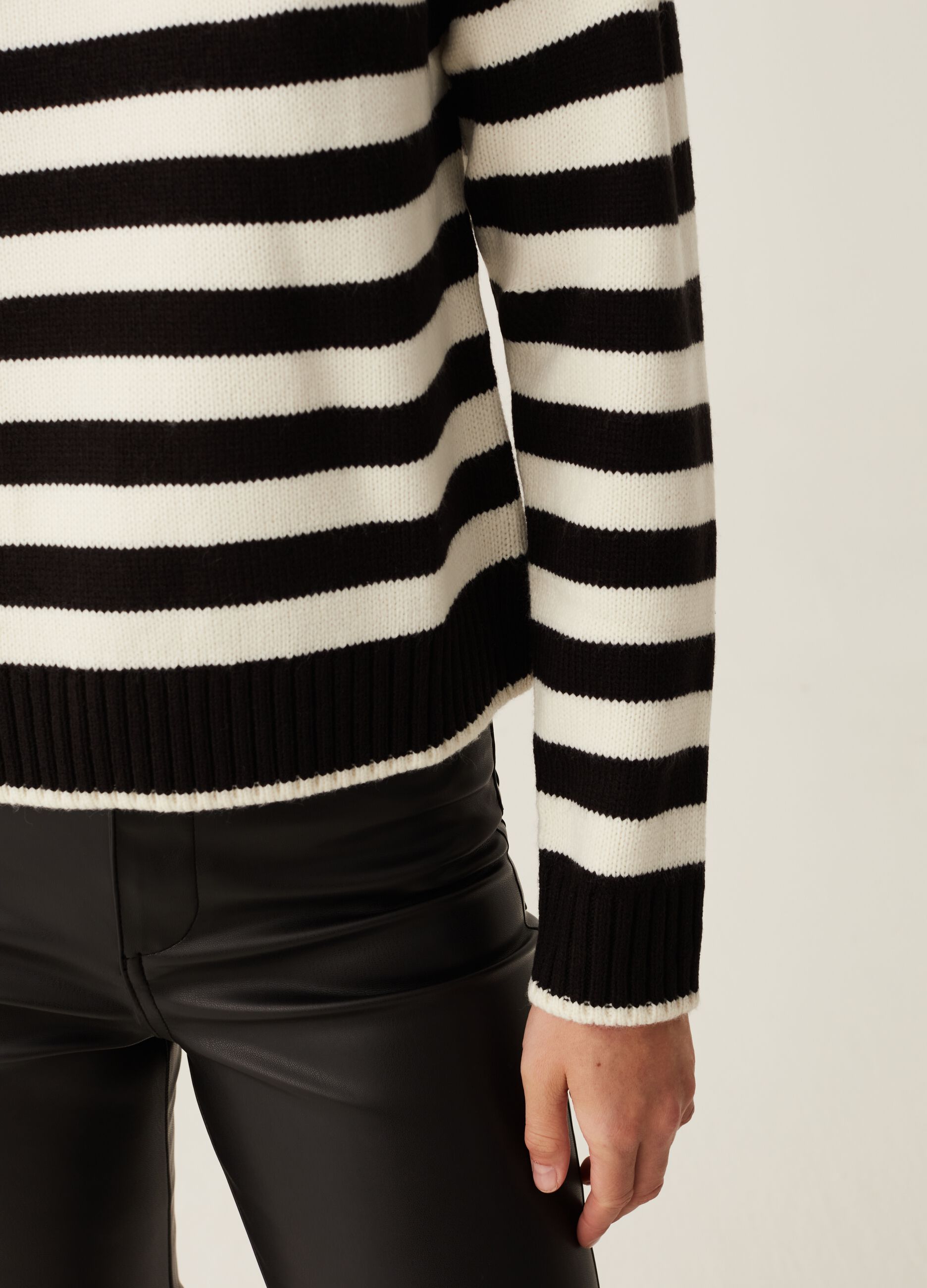 Striped pullover with mock neck