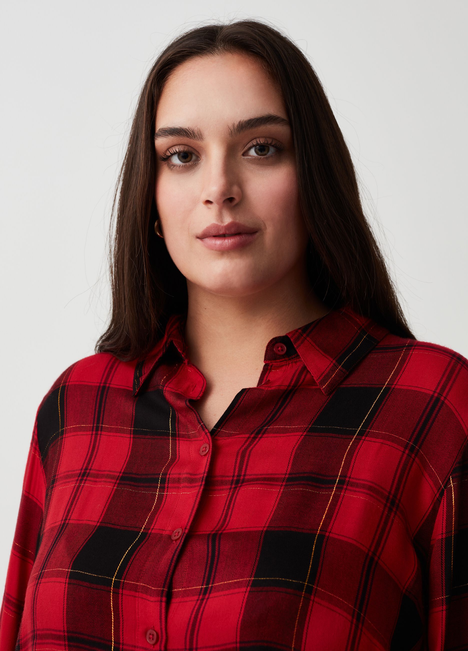 Mya Womans Blackred Curvy Check Flannel Shirt With Lurex Ovs 