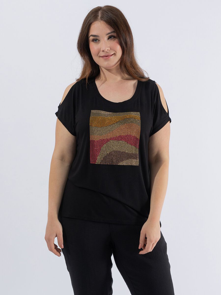 T-shirt con strass multicolore Curvy_0