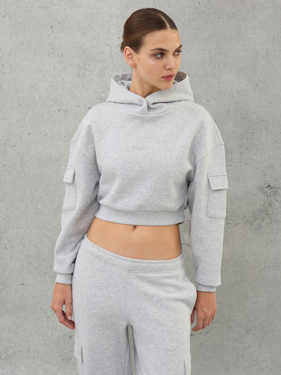 Crop Cargo Hoodie Grey Mélange_0