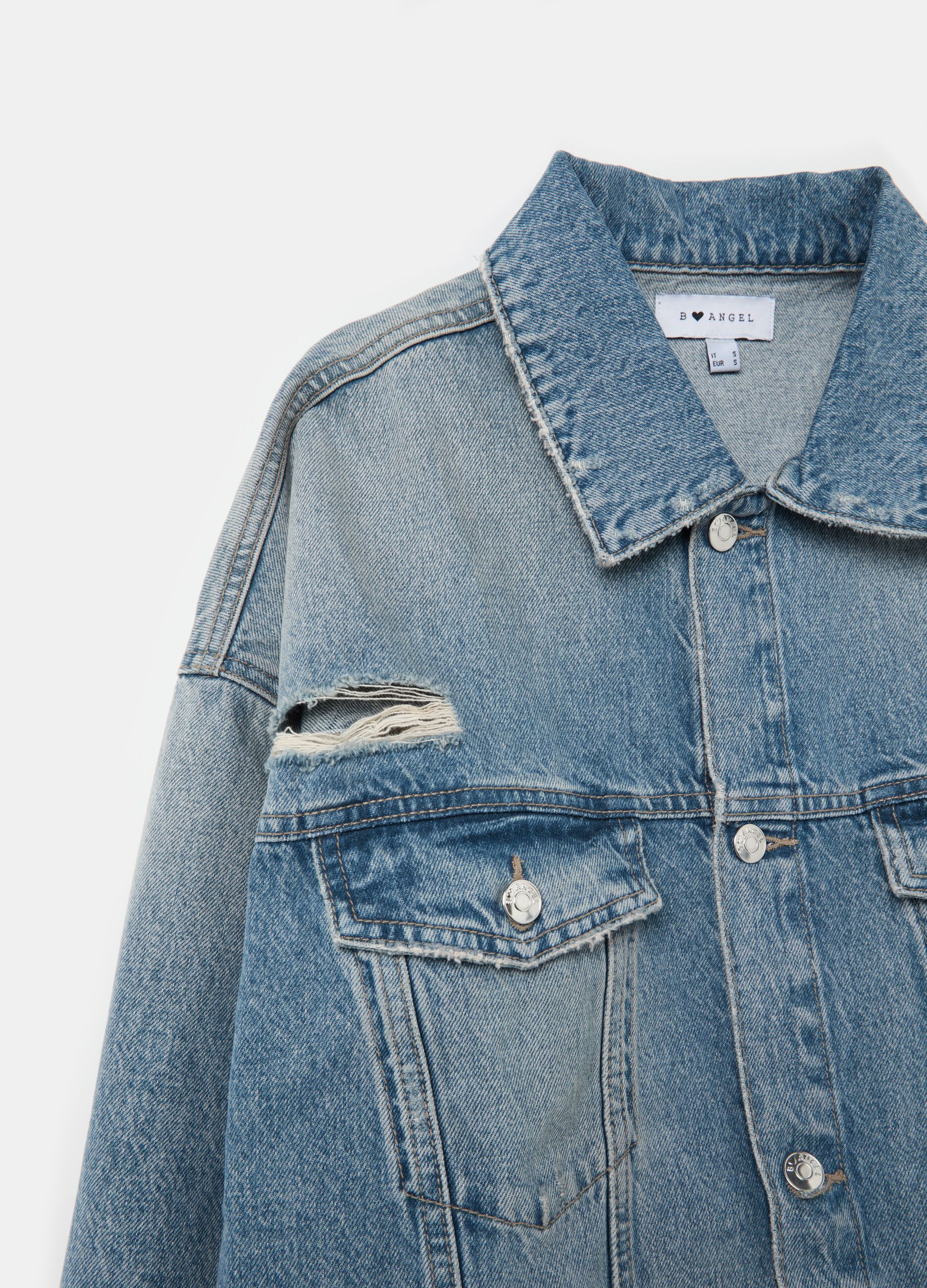 Denim jacket with abrasions