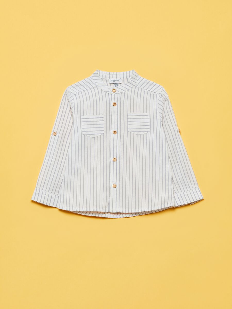 Striped cotton shirt with Mandarin collar_0