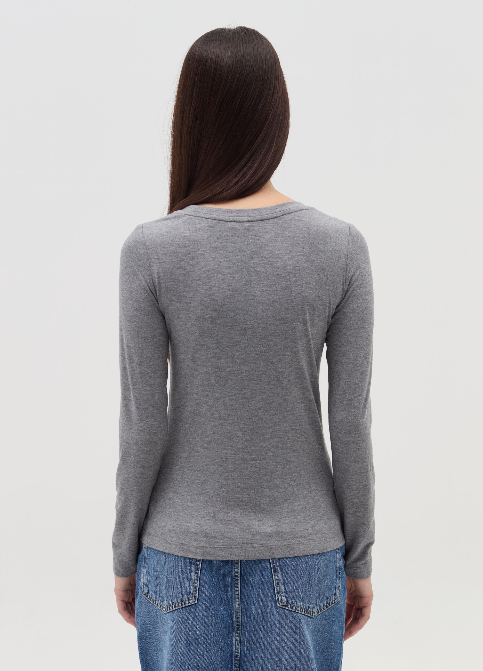 Long-sleeved T-shirt in stretch viscose