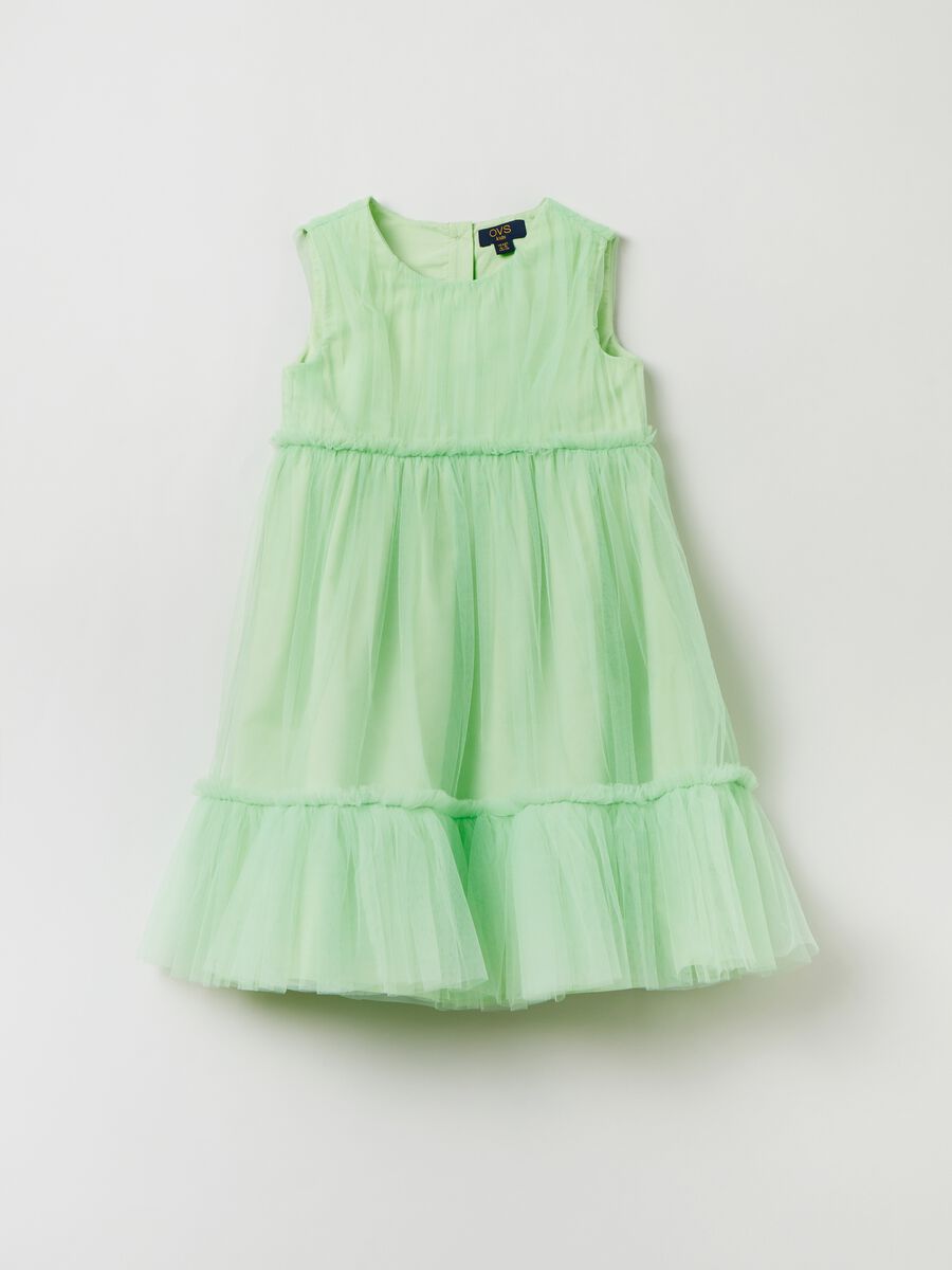 Sleeveless tulle dress with flounce_0