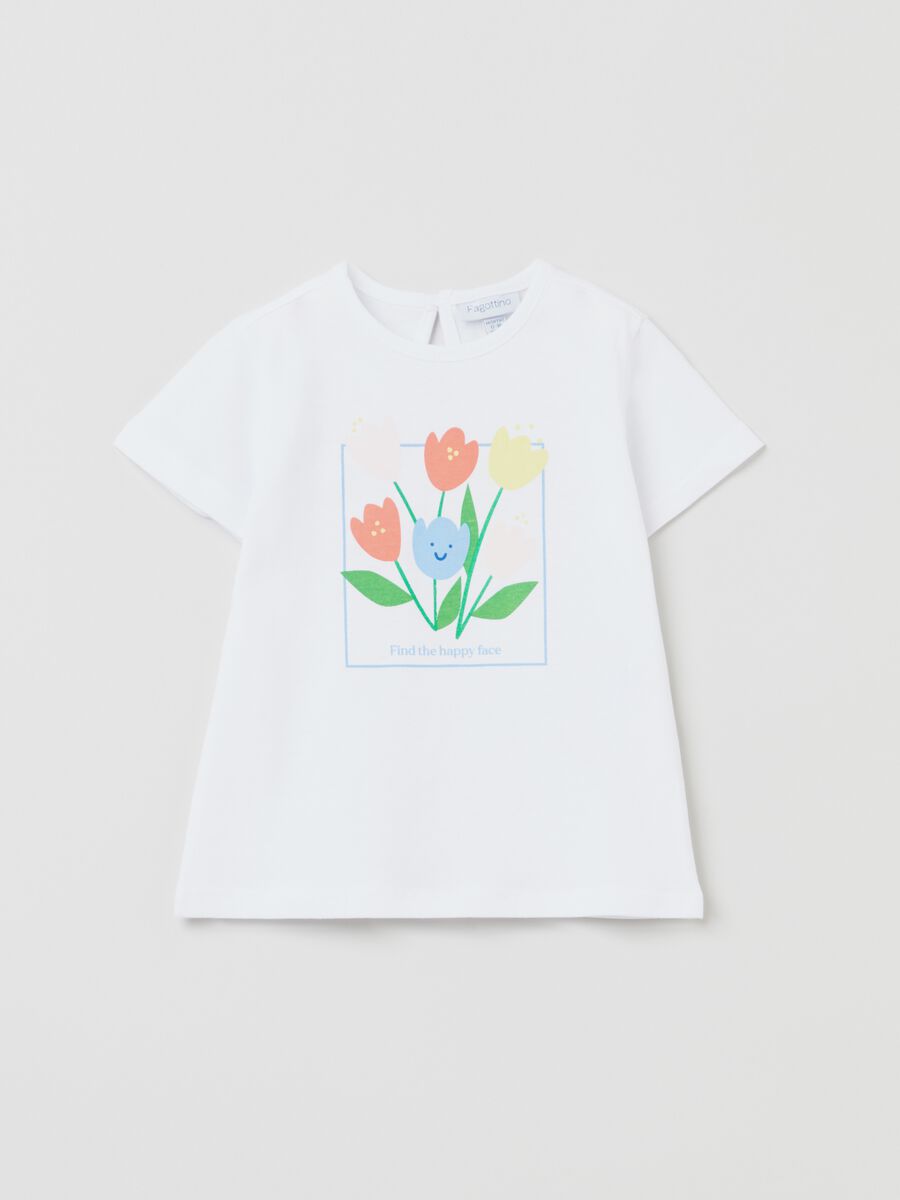 Cotton T-shirt with tulips print_0