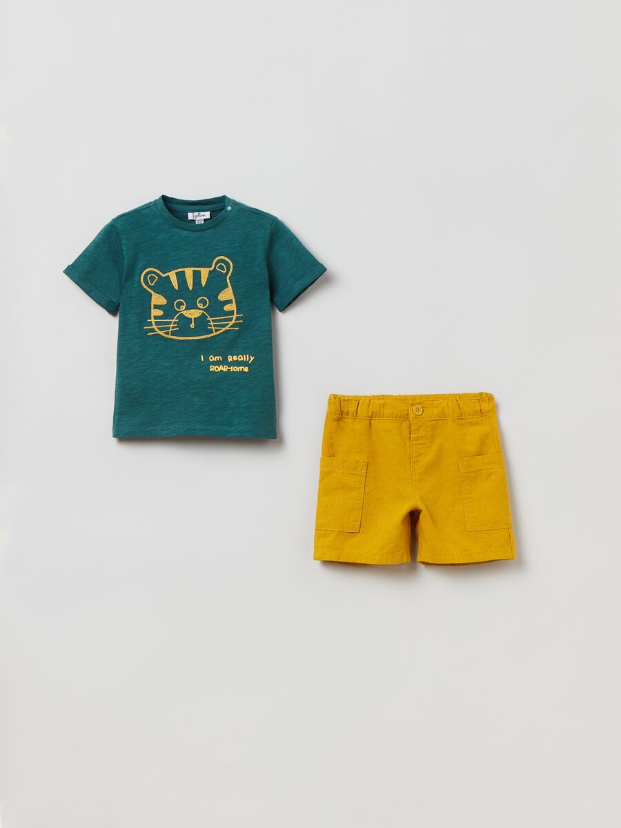 Set t-shirt e shorts con ricamo tigre_0