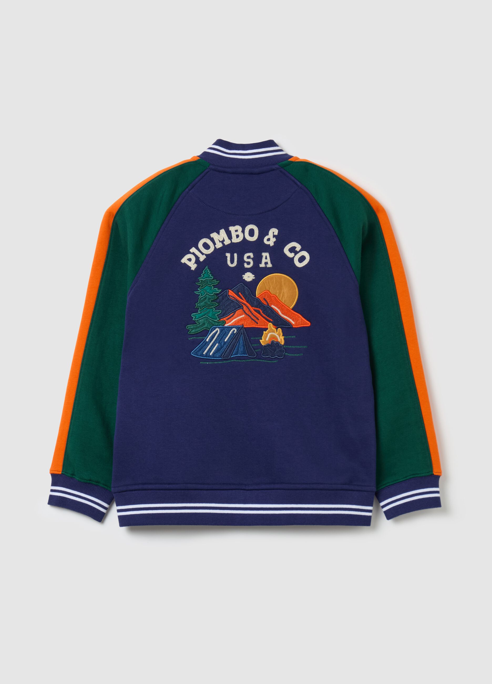 Full-zip colourblock sweatshirt with mountains embroidery and logo