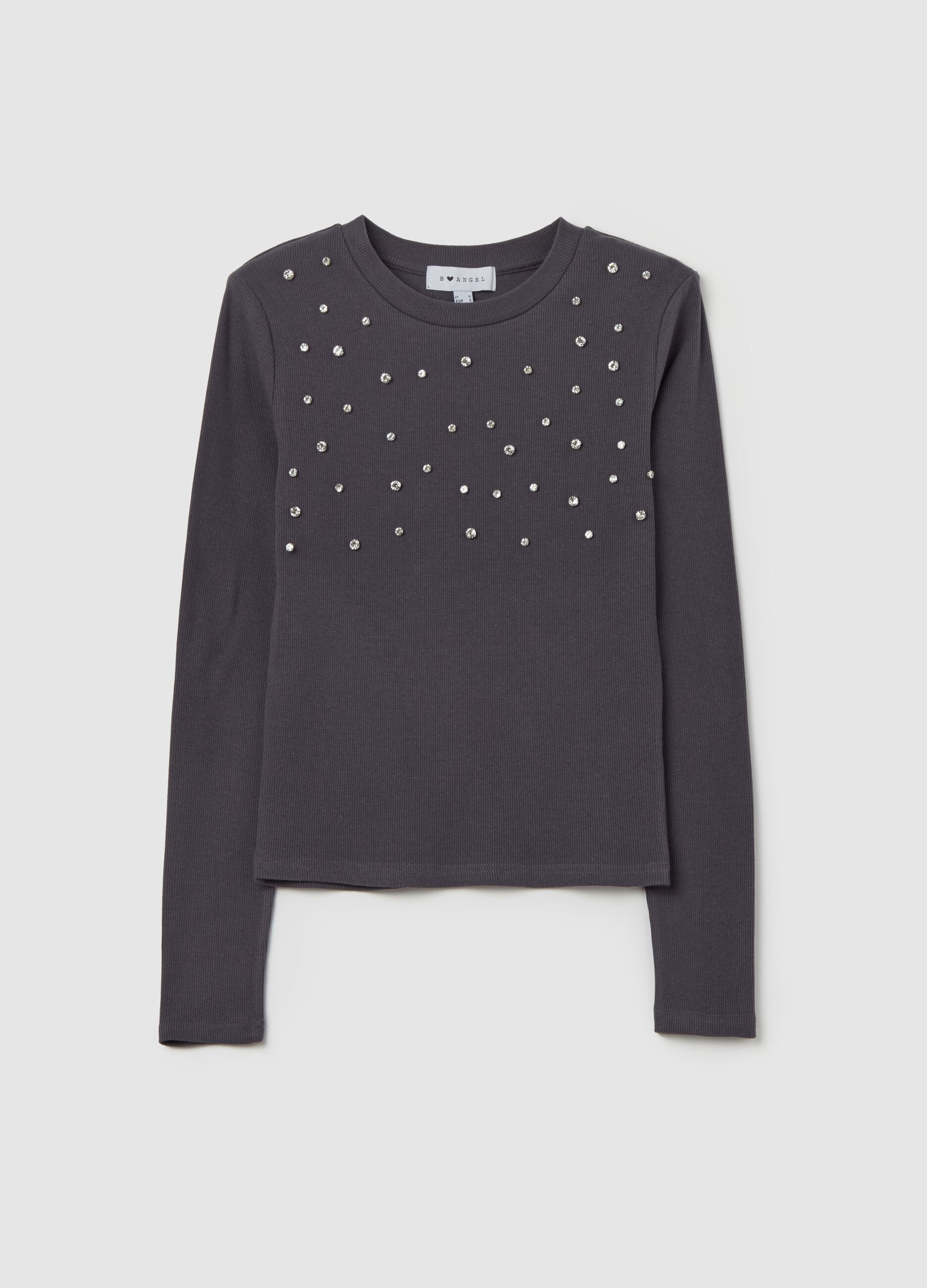 T-shirt a maniche lunghe con strass