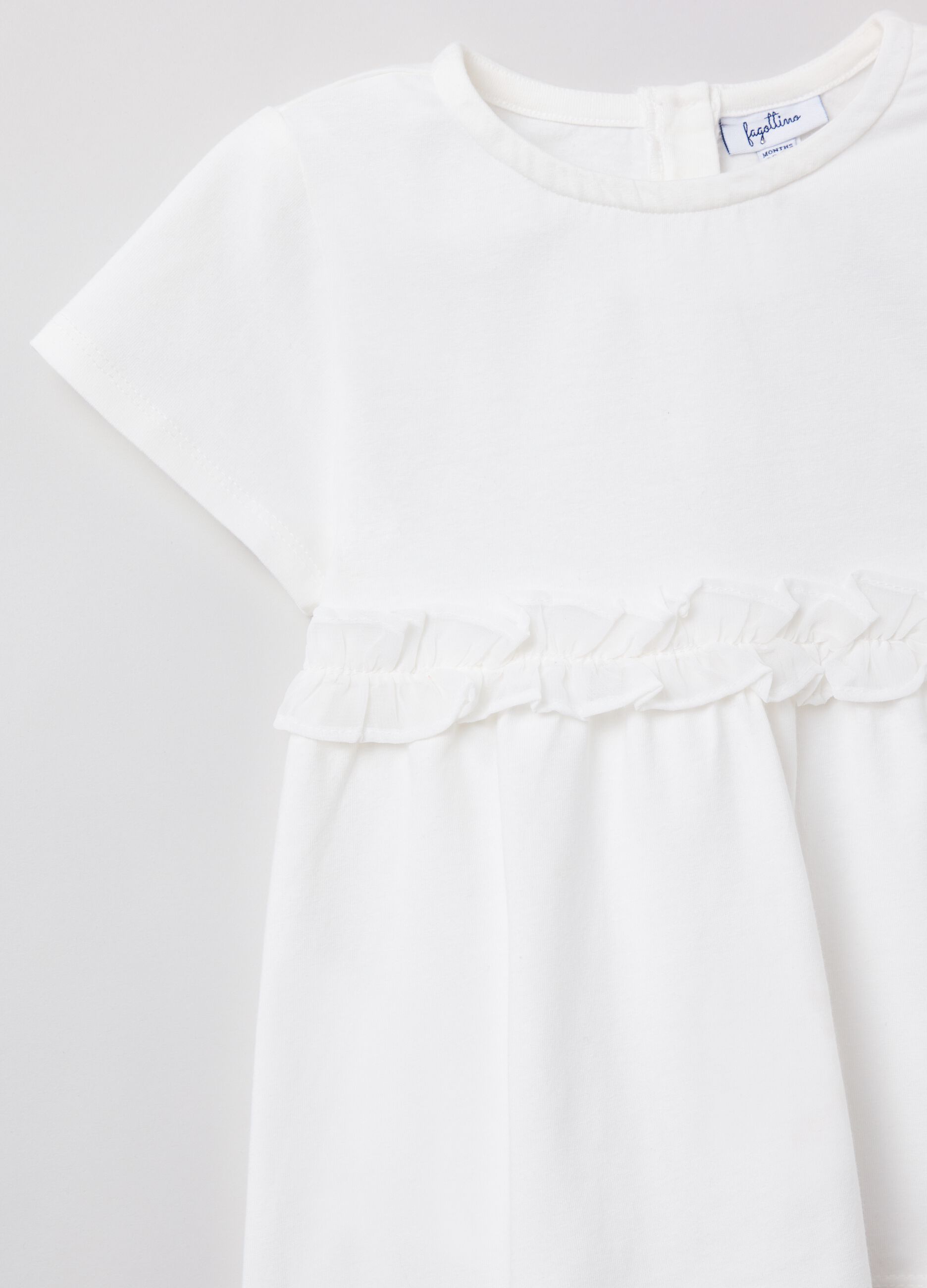 Round-neck T-shirt with ruffles