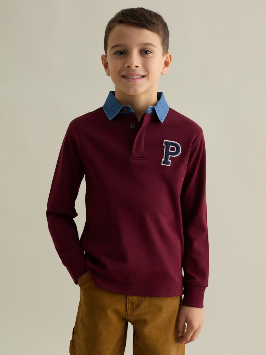 Polo shirt with long sleeves and bouclé patch_0