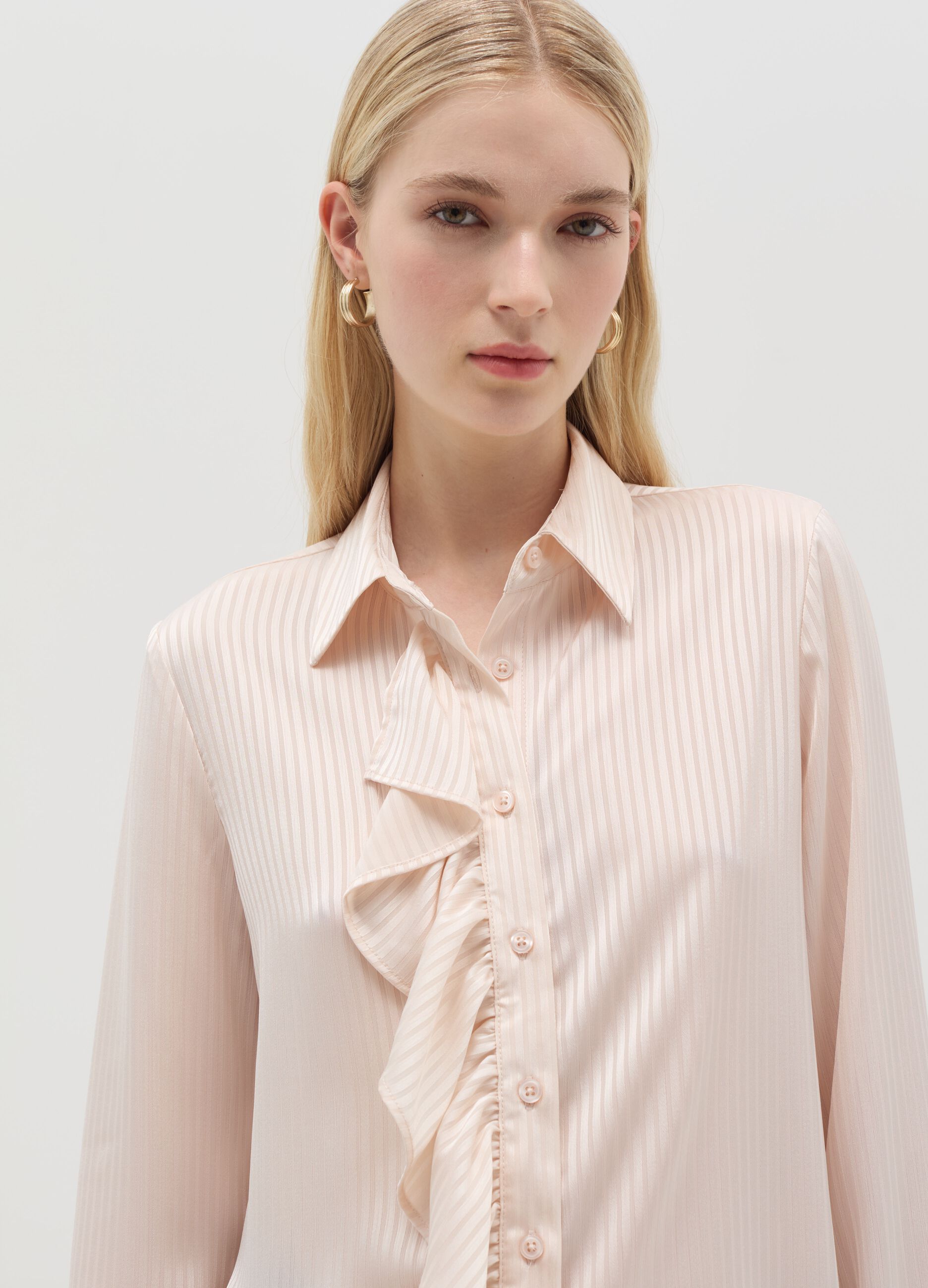 Satin shirt with stripes and flounce