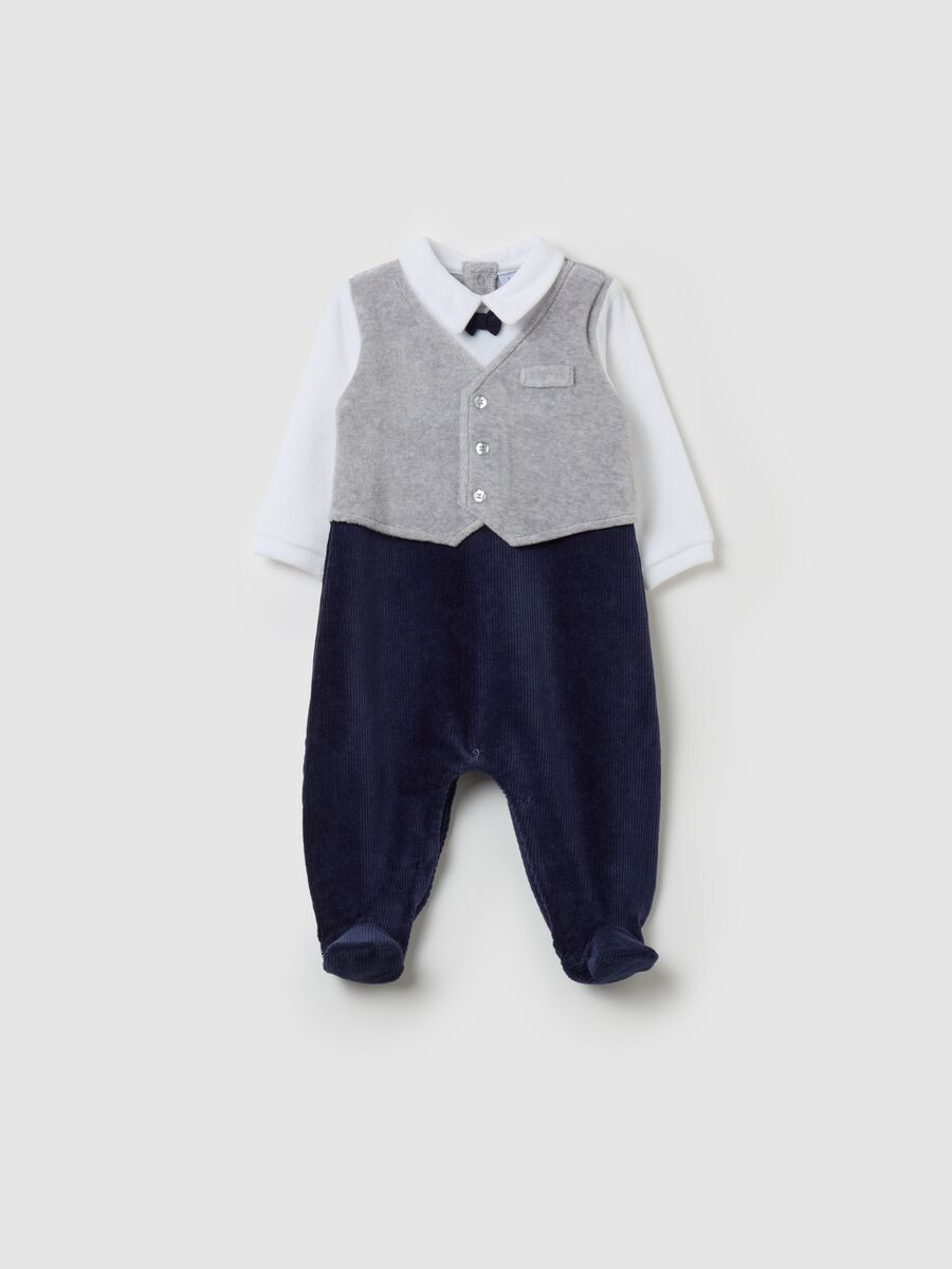 Velour onesie with bib and waistcoat_0