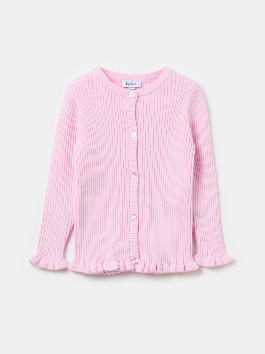 Ribbed cardigan with frills_0