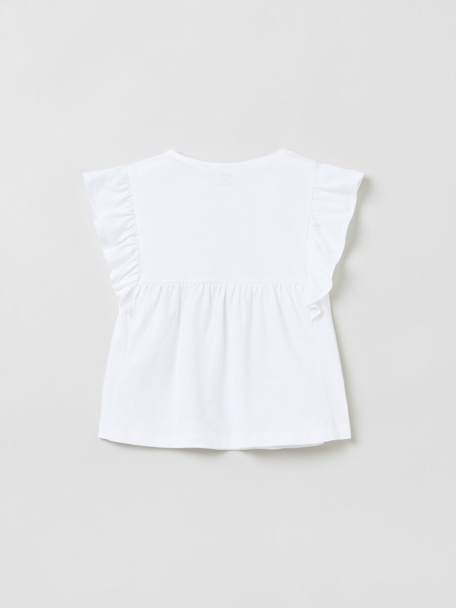 Sleeveless top in cotton with frills_1