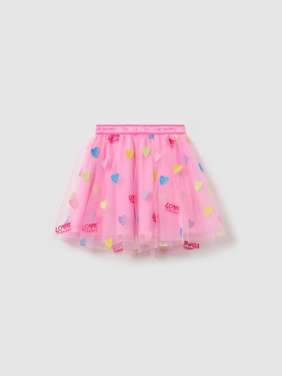 Tulle skirt with multicoloured hearts embroidery_1