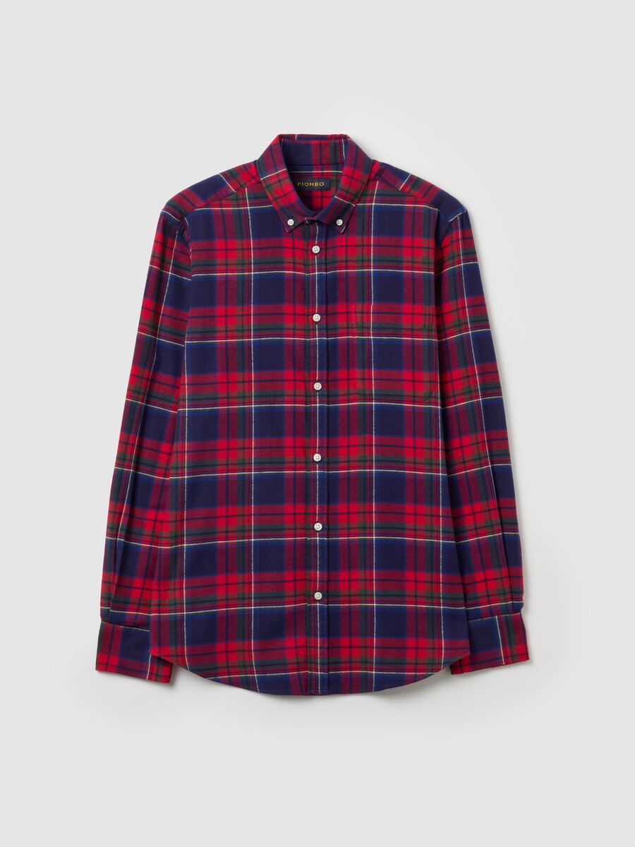 Flannel shirt with check pattern and button-down collar_4