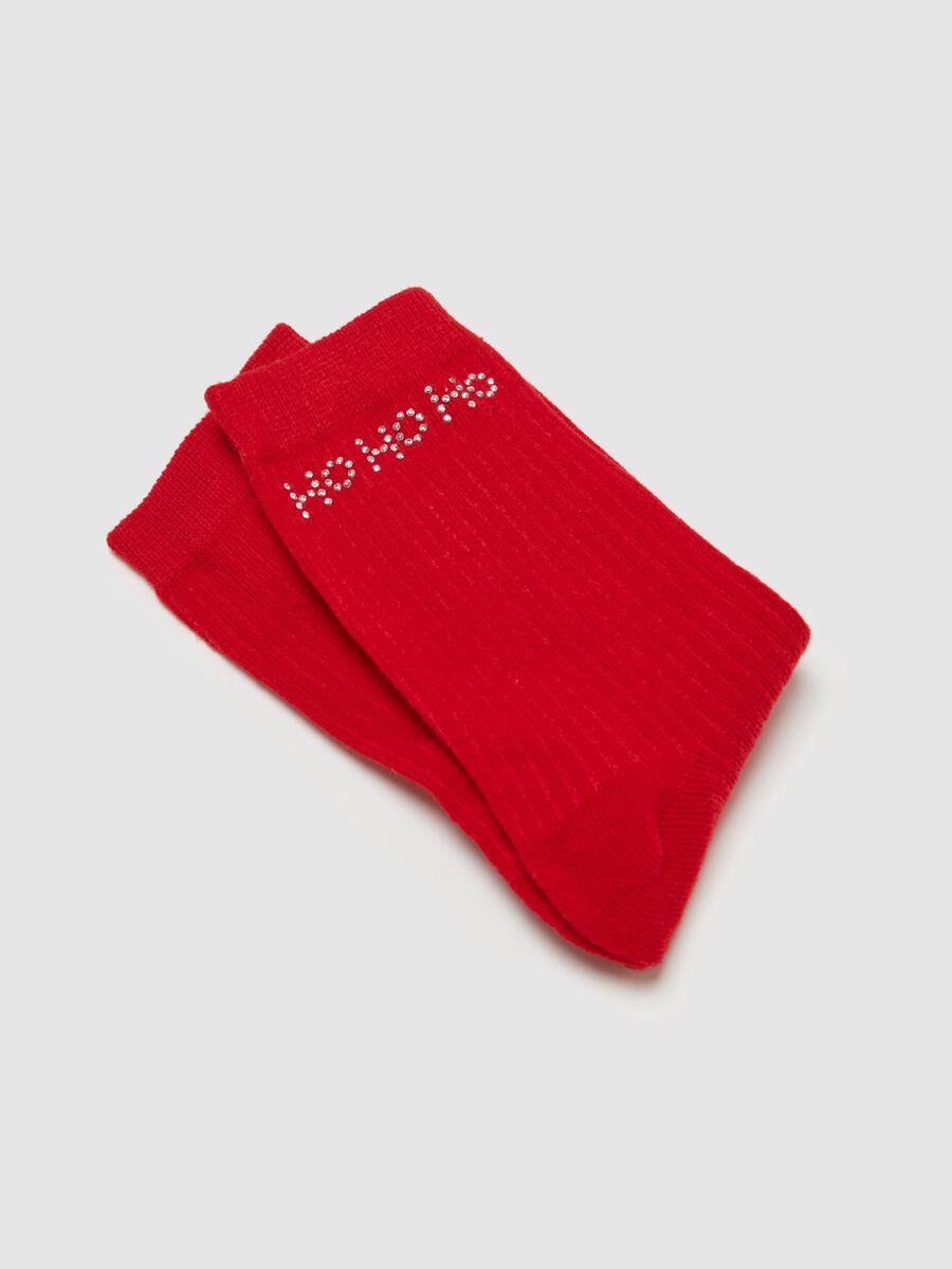 "HO HO HO" socks in organic cotton with diamantés_2