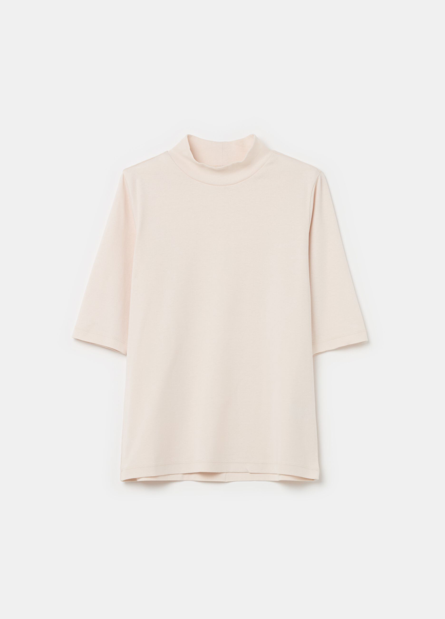 T-shirt with mock neck and elbow-length sleeves