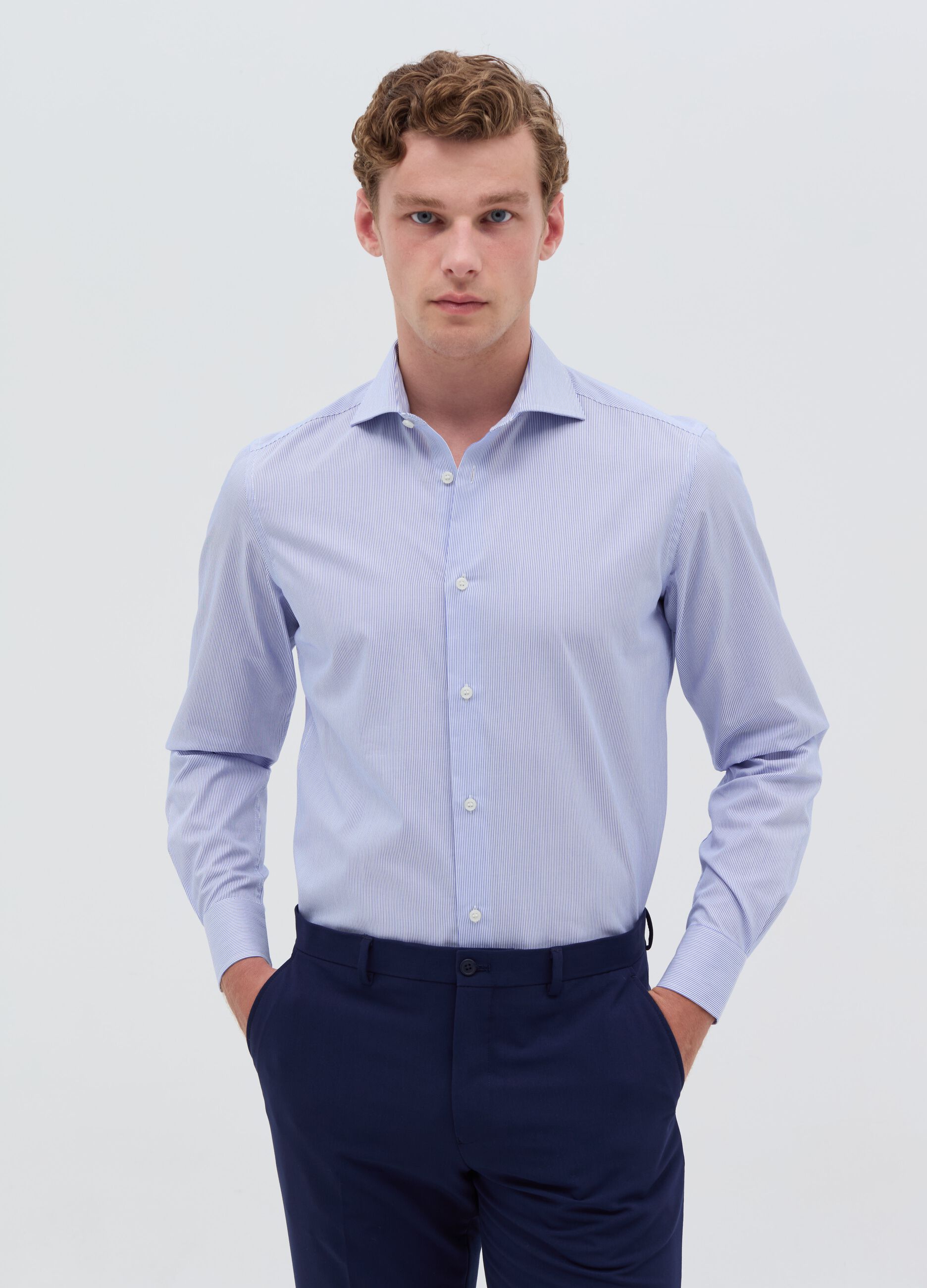 Slim-fit easy-iron pinstripe shirt