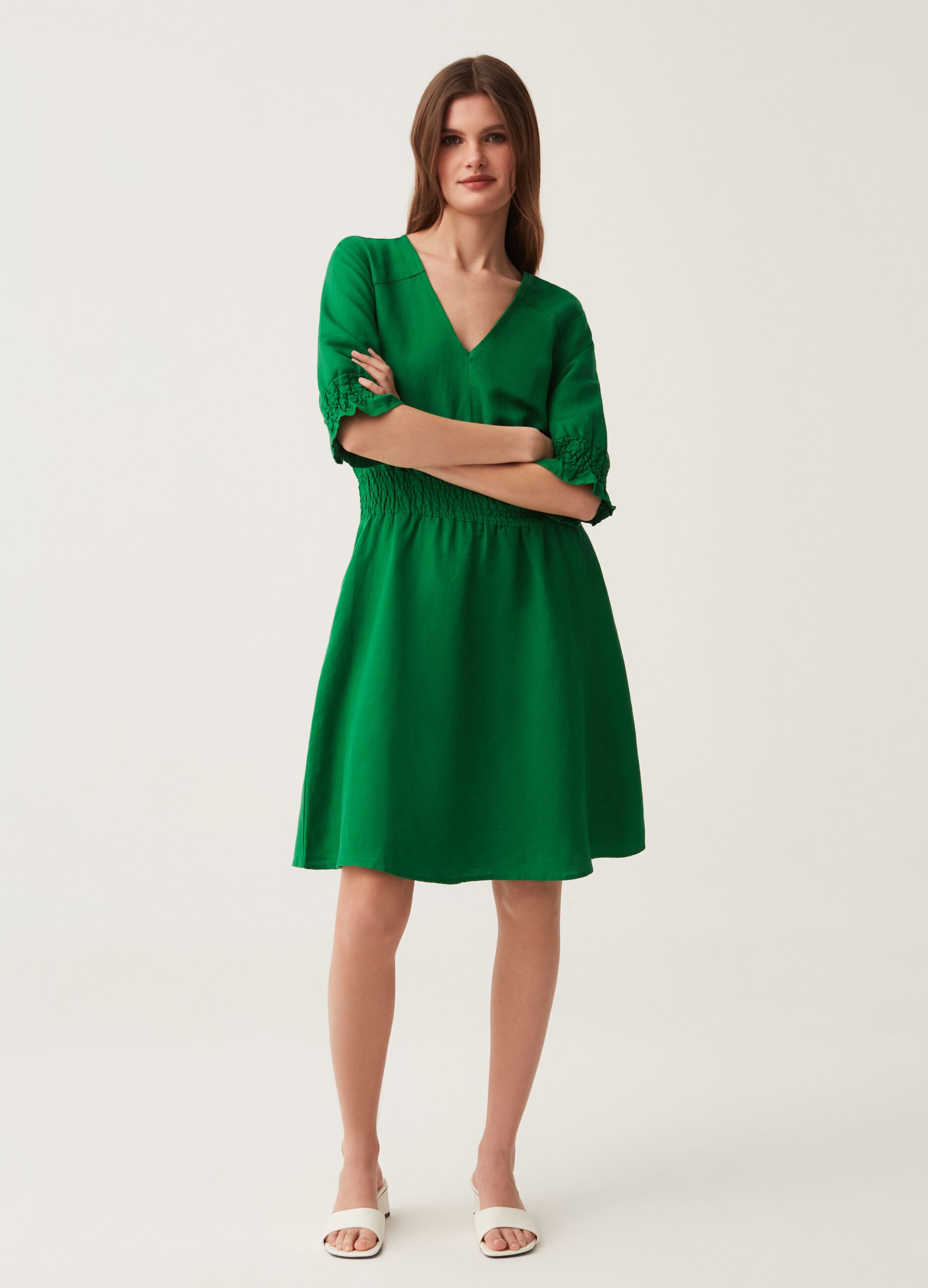 Linen and sustainable viscose short dress