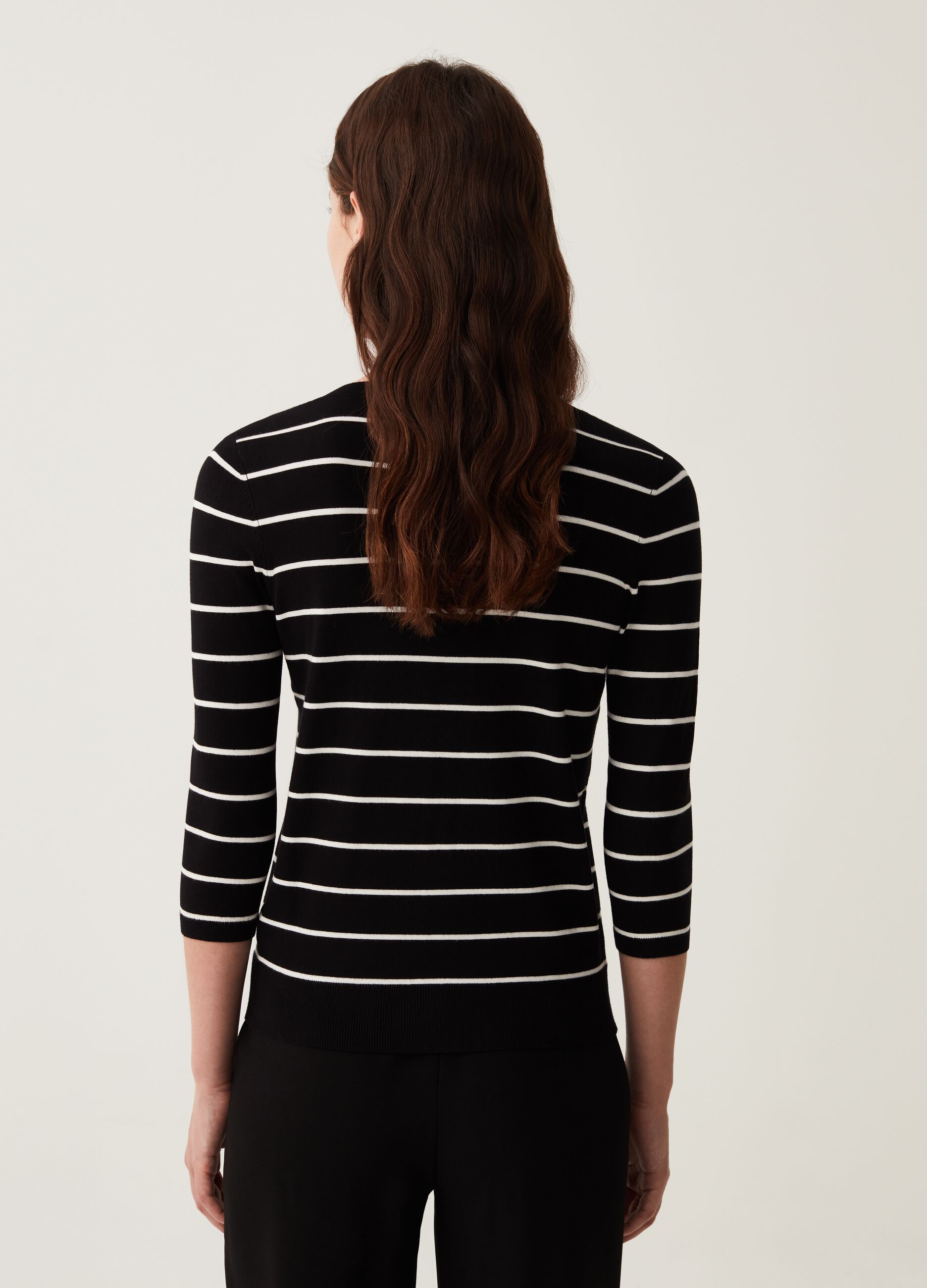 Striped cardigan with three-quarter sleeves