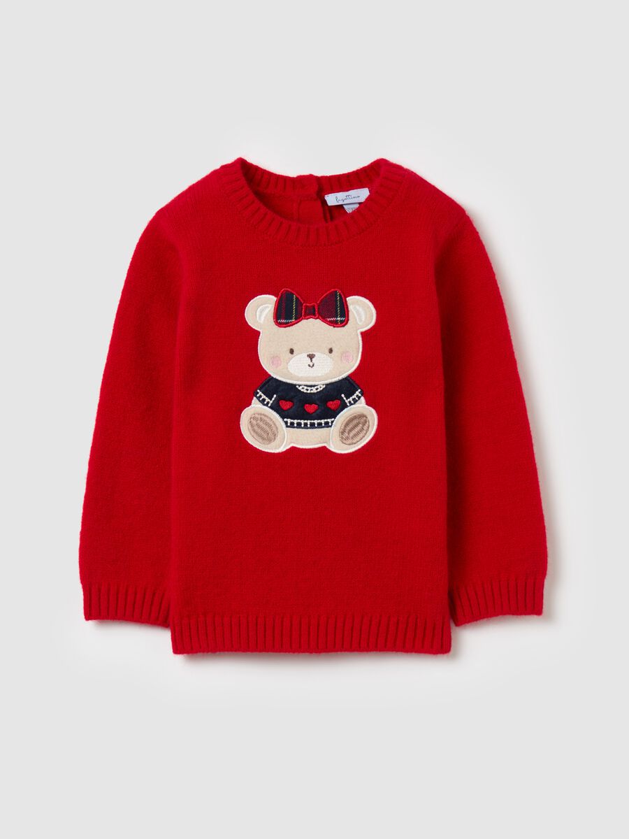 Pullover with elegant teddy bear embroidery_0