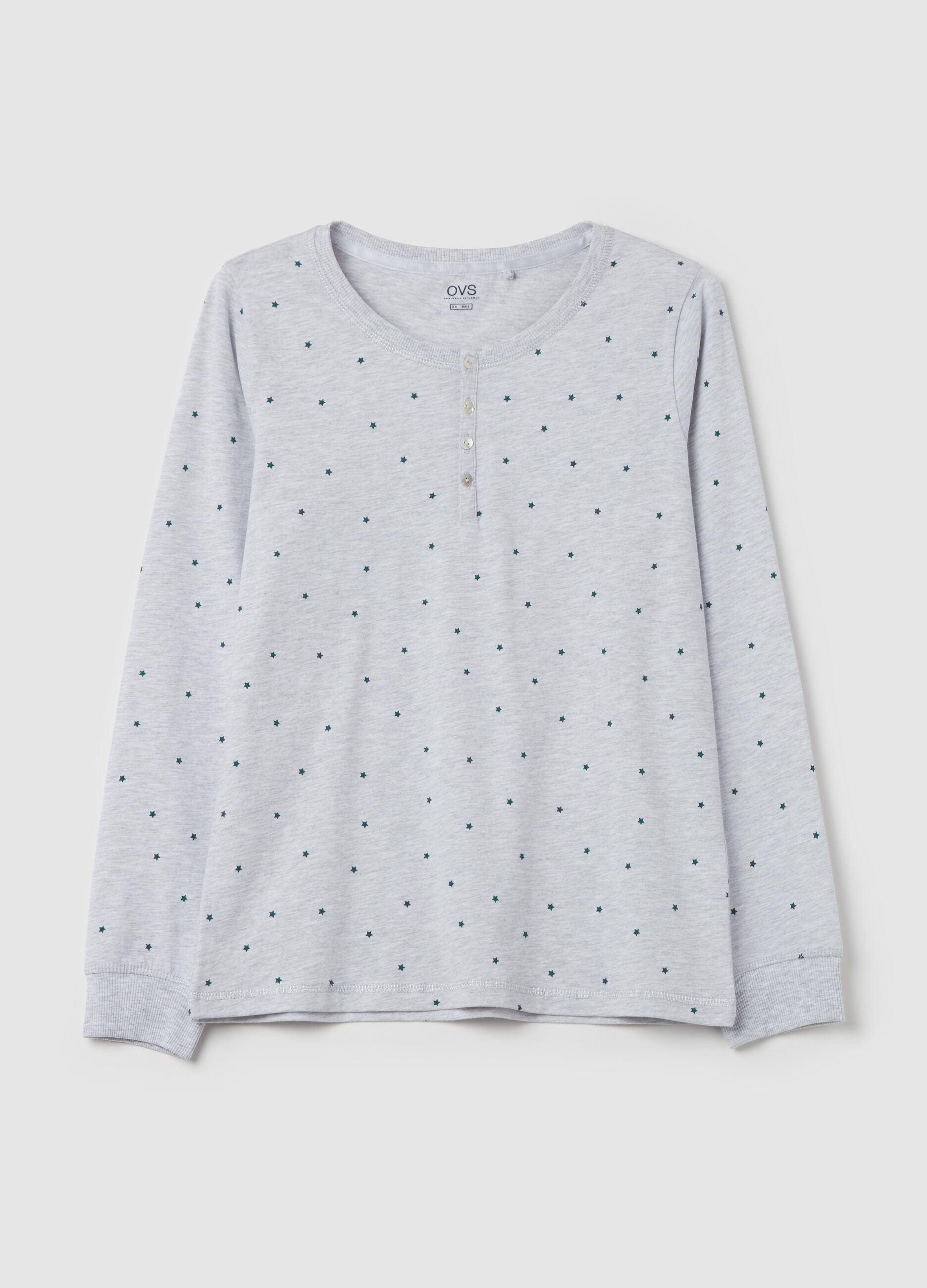 Pyjama top with granddad neckline and star print