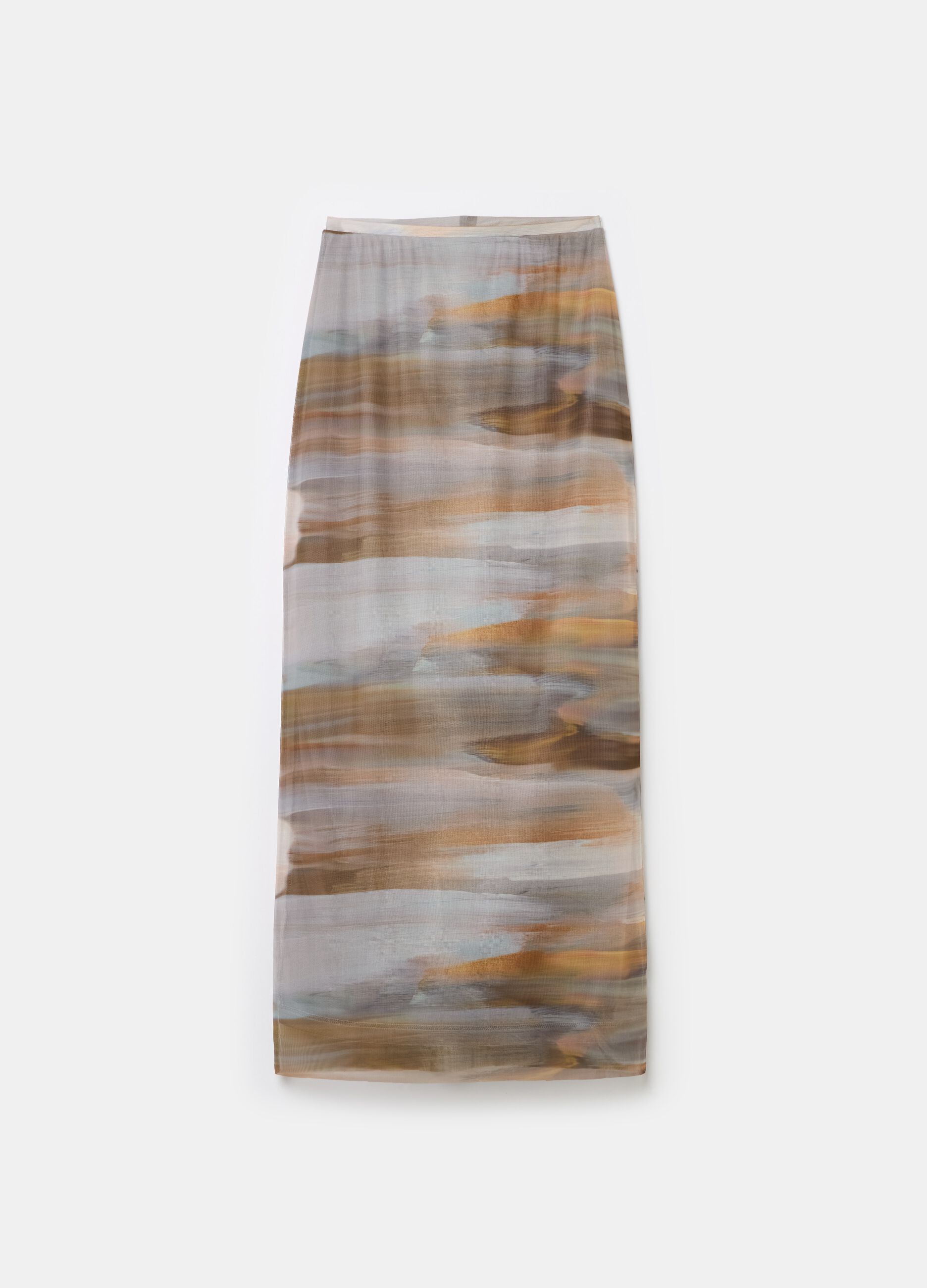 Long skirt with print in mesh