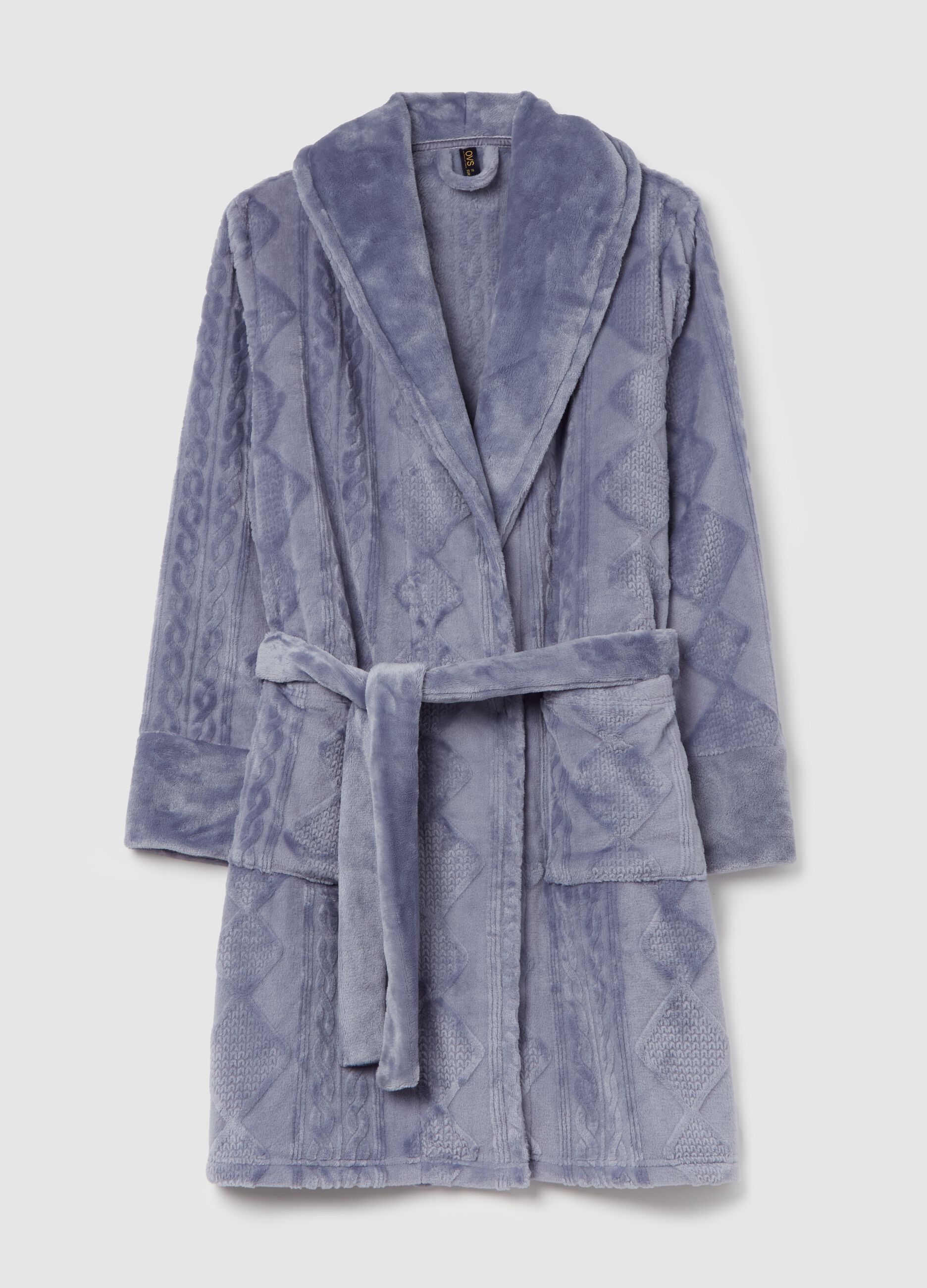 Short cable-knit dressing gown with diamond motif