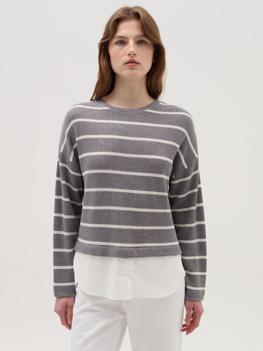 Long-sleeved T-shirt with micro waffle weave_2