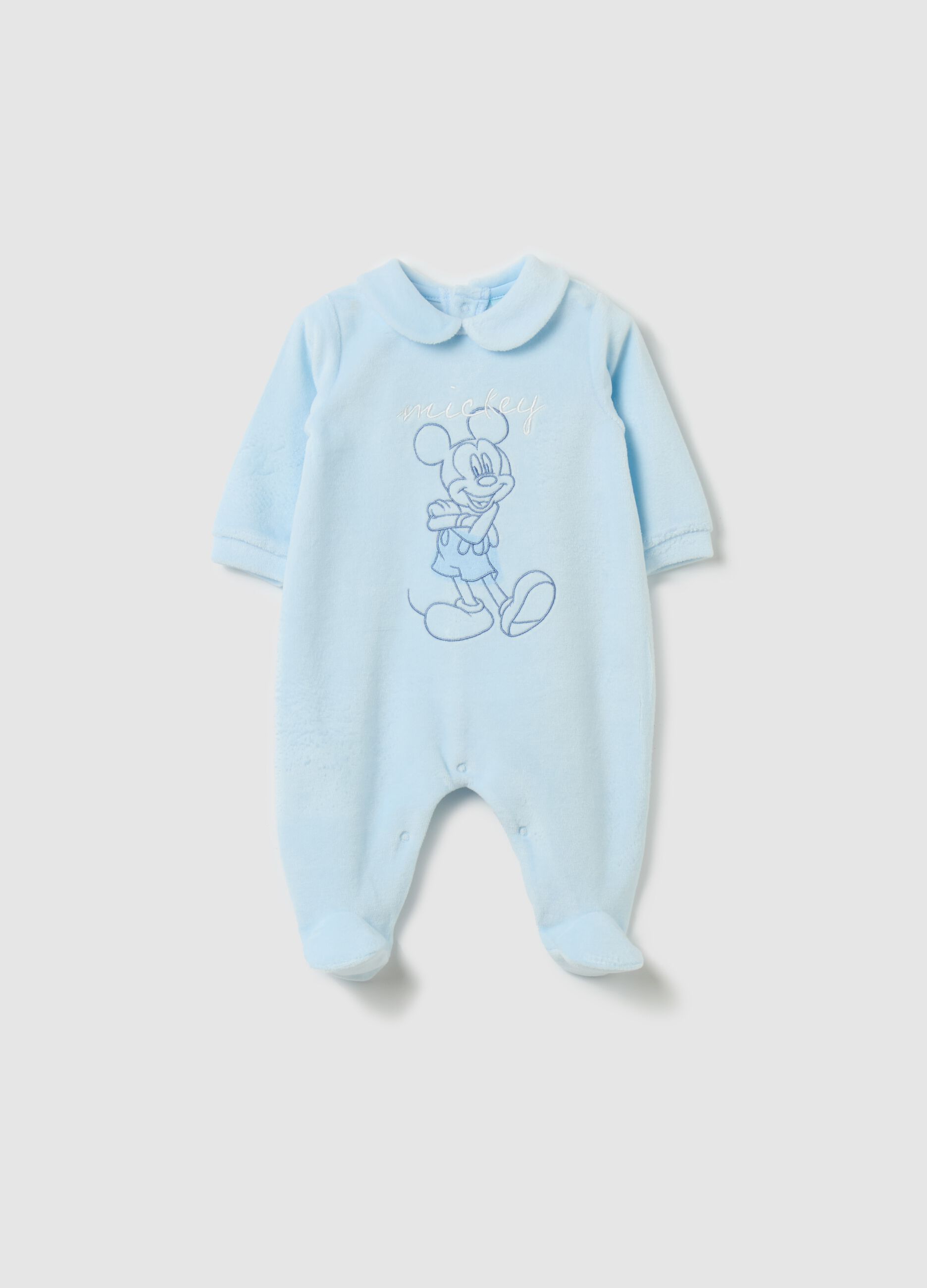 Velour onesie with feet and Mickey Mouse print