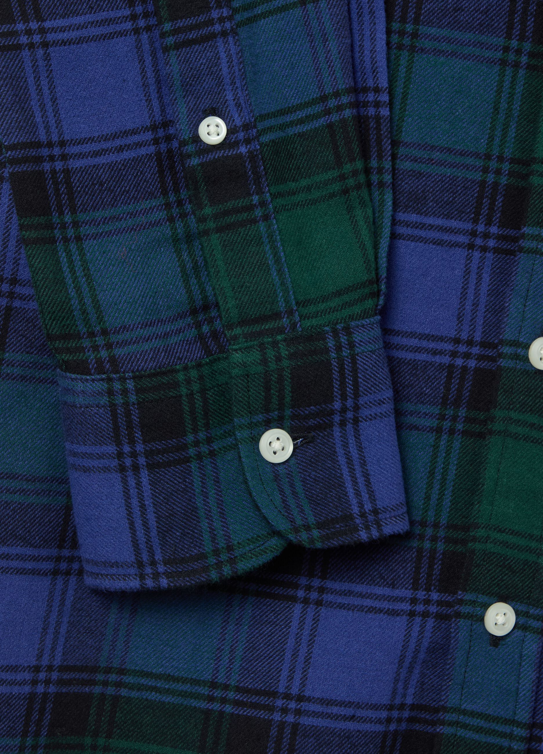 Flannel shirt with check pattern and button-down collar