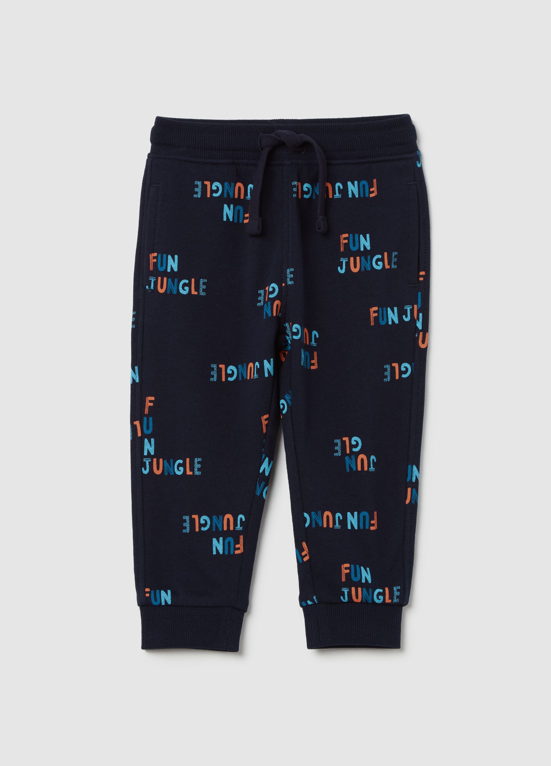 Fleece joggers with drawstring and "Fun Jungle” print