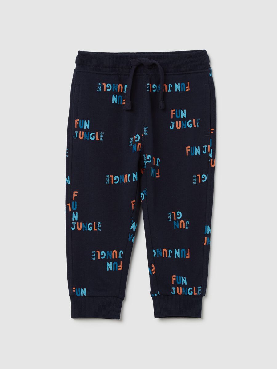 Fleece joggers with drawstring and "Fun Jungle” print_0