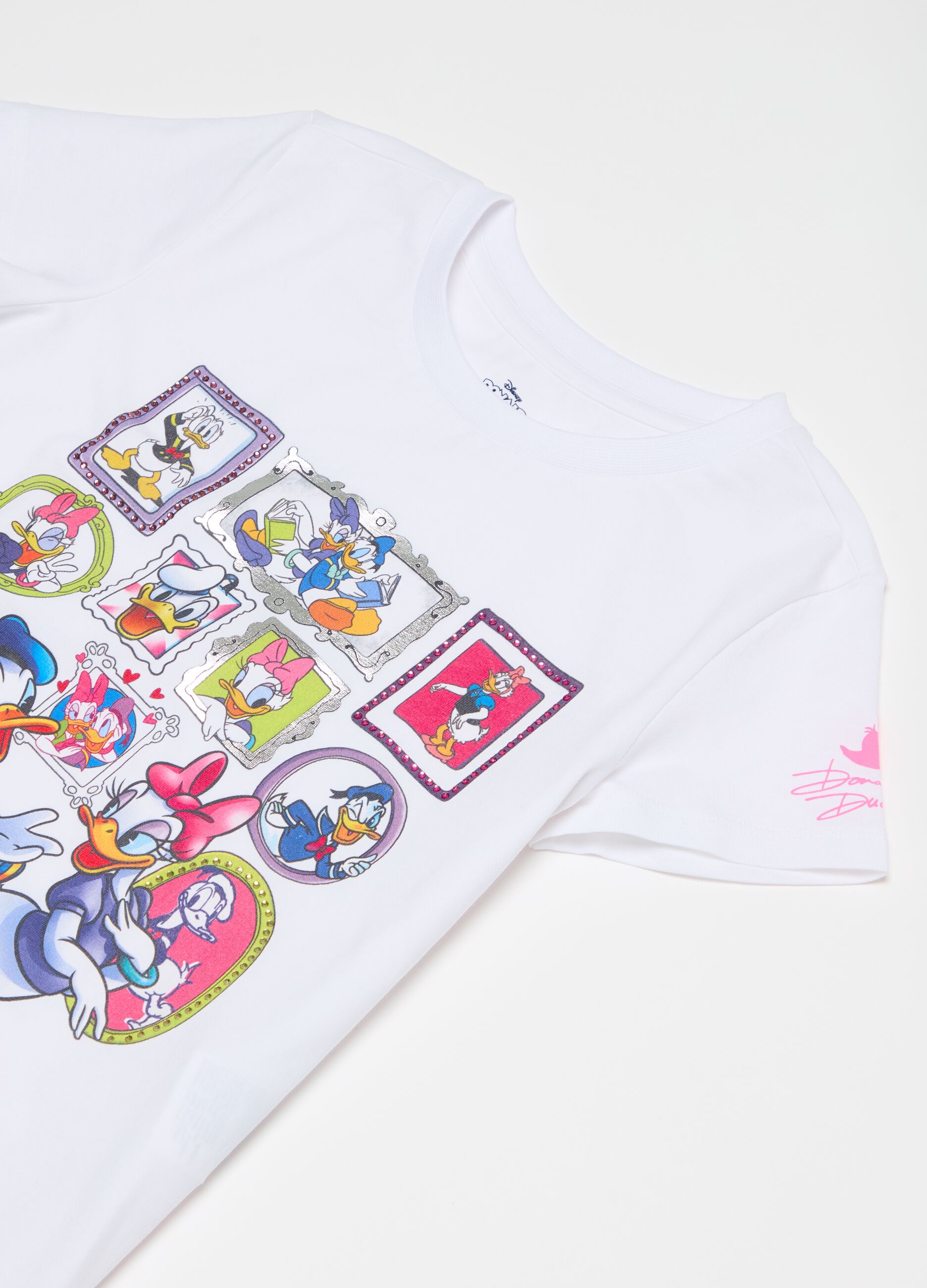 Stretch cotton T-shirt with Donald Duck 90 print