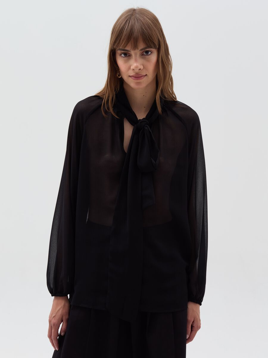 Semi-sheer blouse with foulard_1