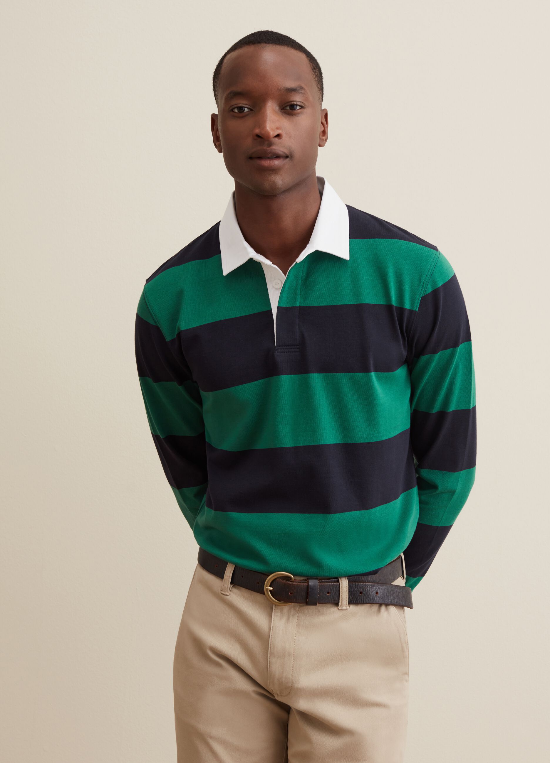 Polo shirt with long sleeves and striped pattern