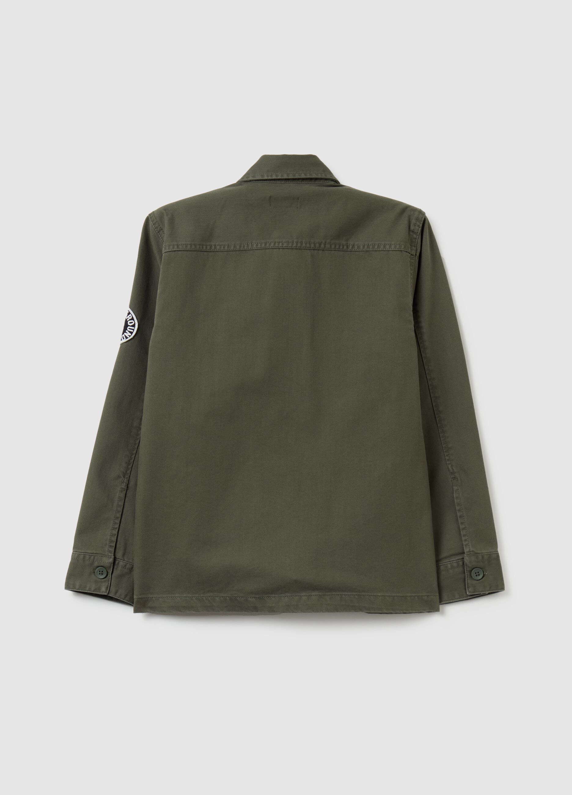 Cotton twill shacket with patch