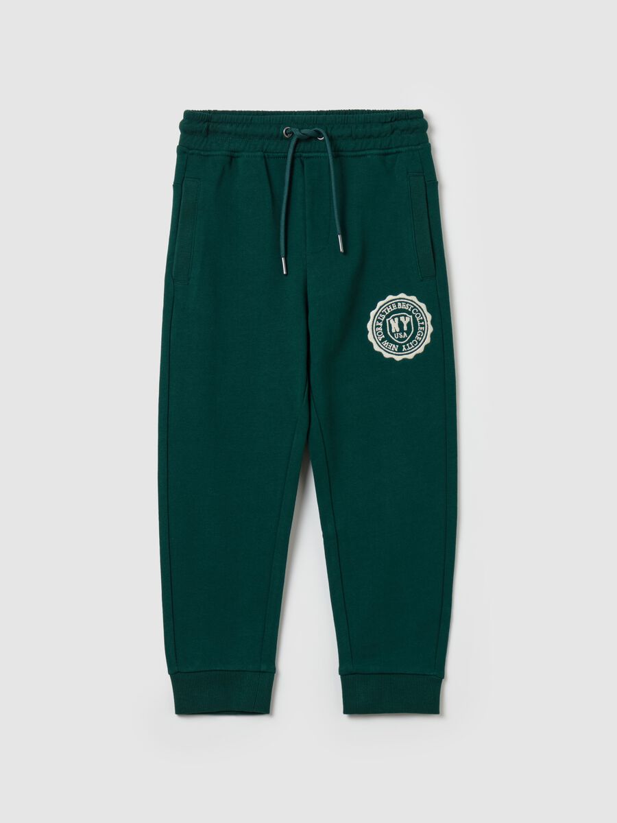 Fleece joggers with drawstring and college embroidery_0