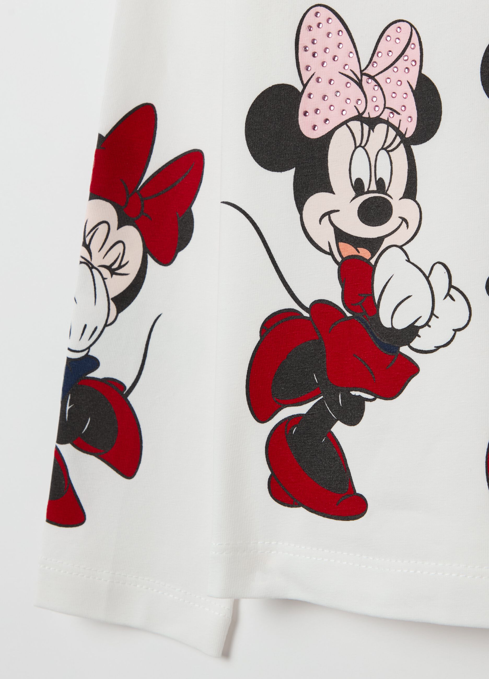 T-shirt maniche lunghe con stampa Minnie e strass