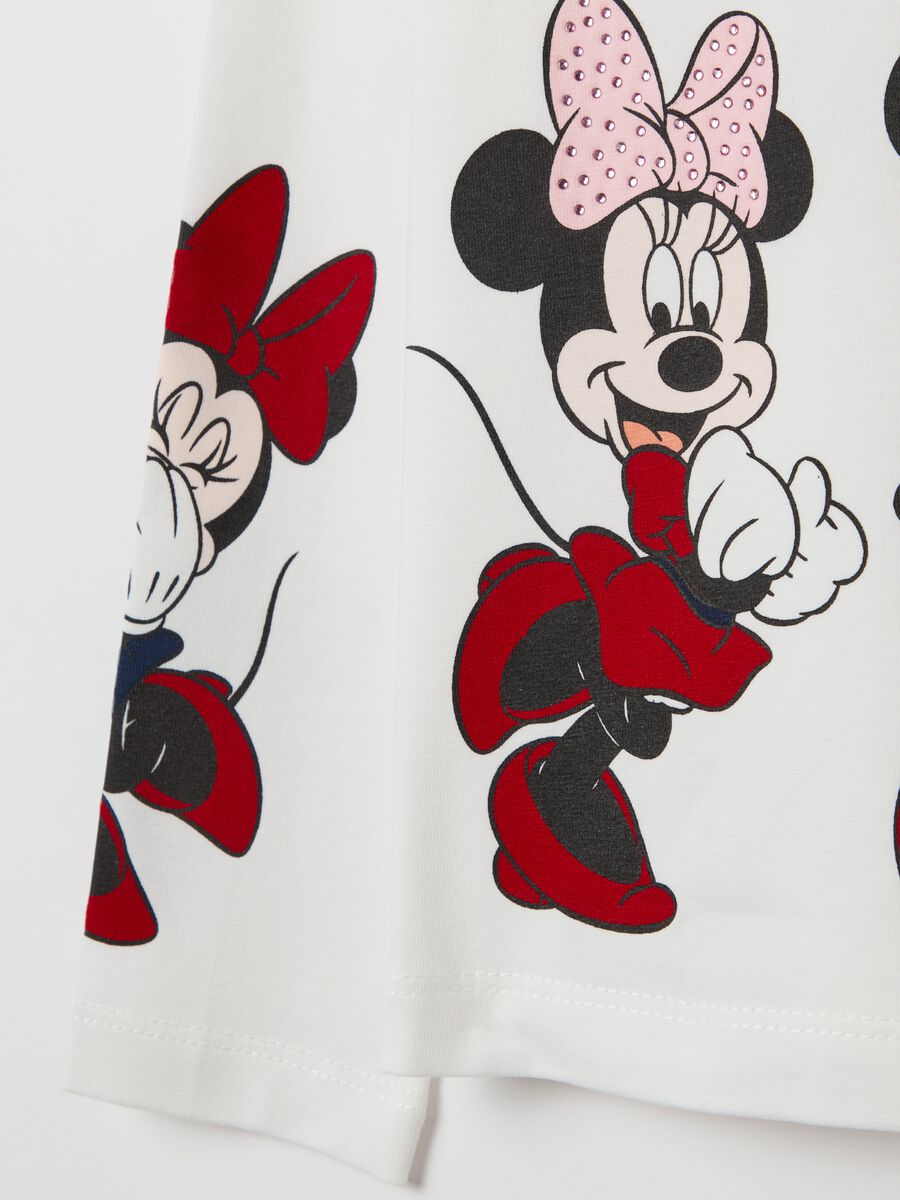 T-shirt maniche lunghe con stampa Minnie e strass_2