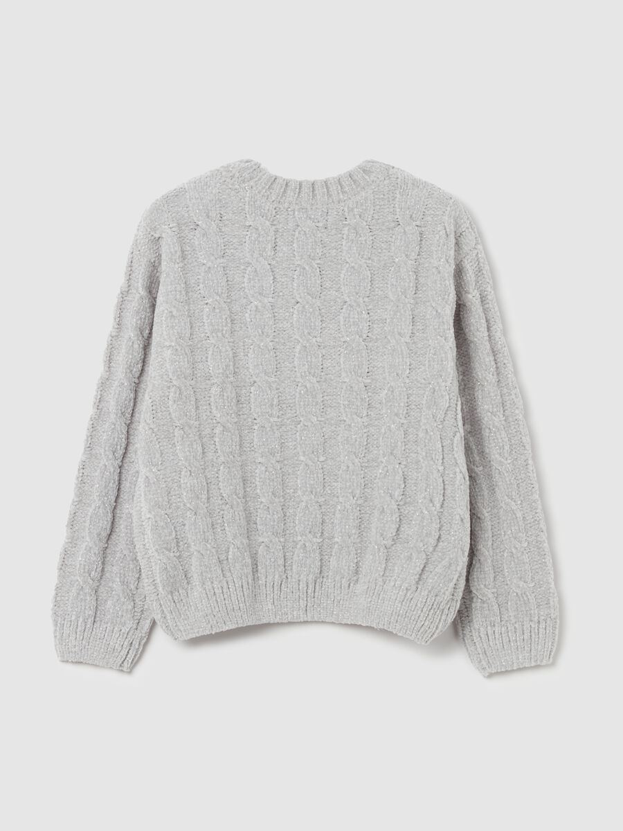 Chenille pullover with cable-knit design_1