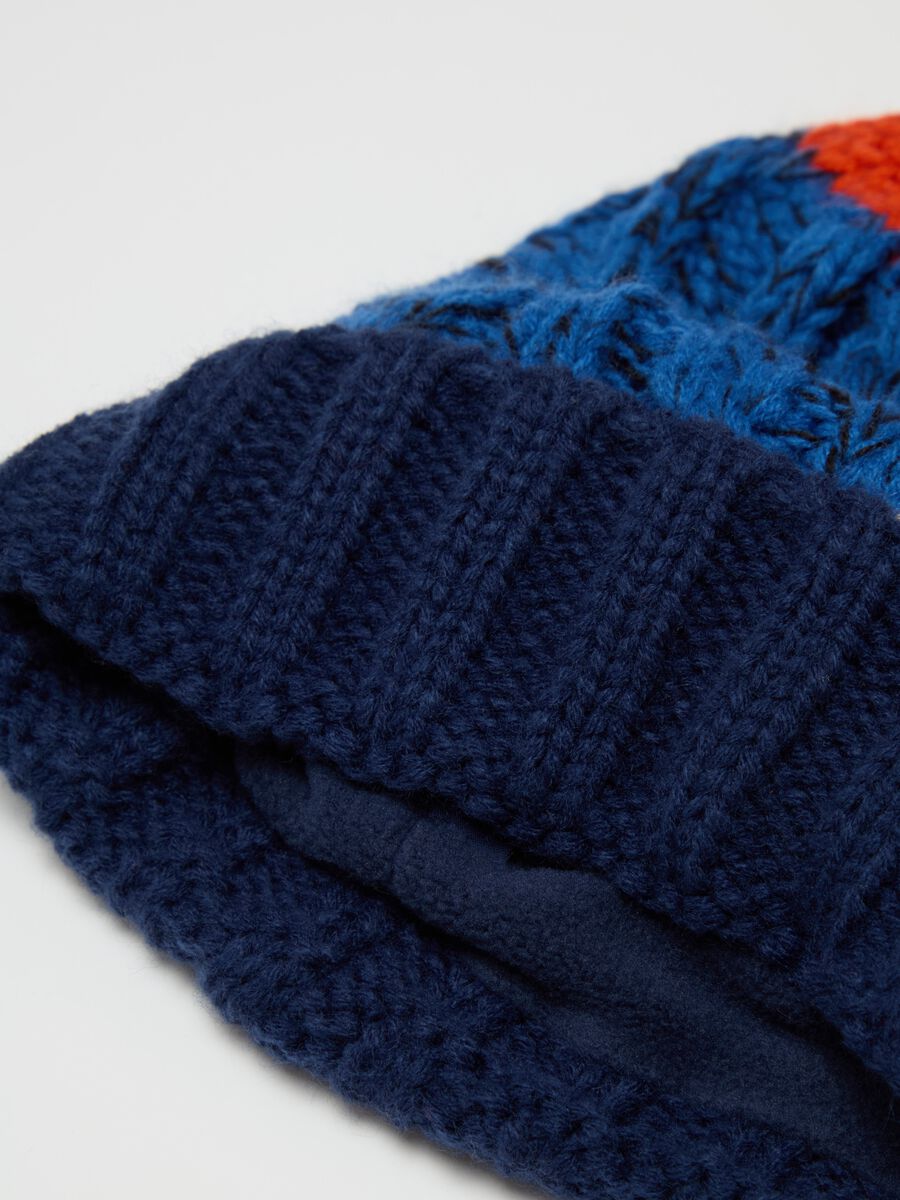 Colourblock knit hat with pompom_1