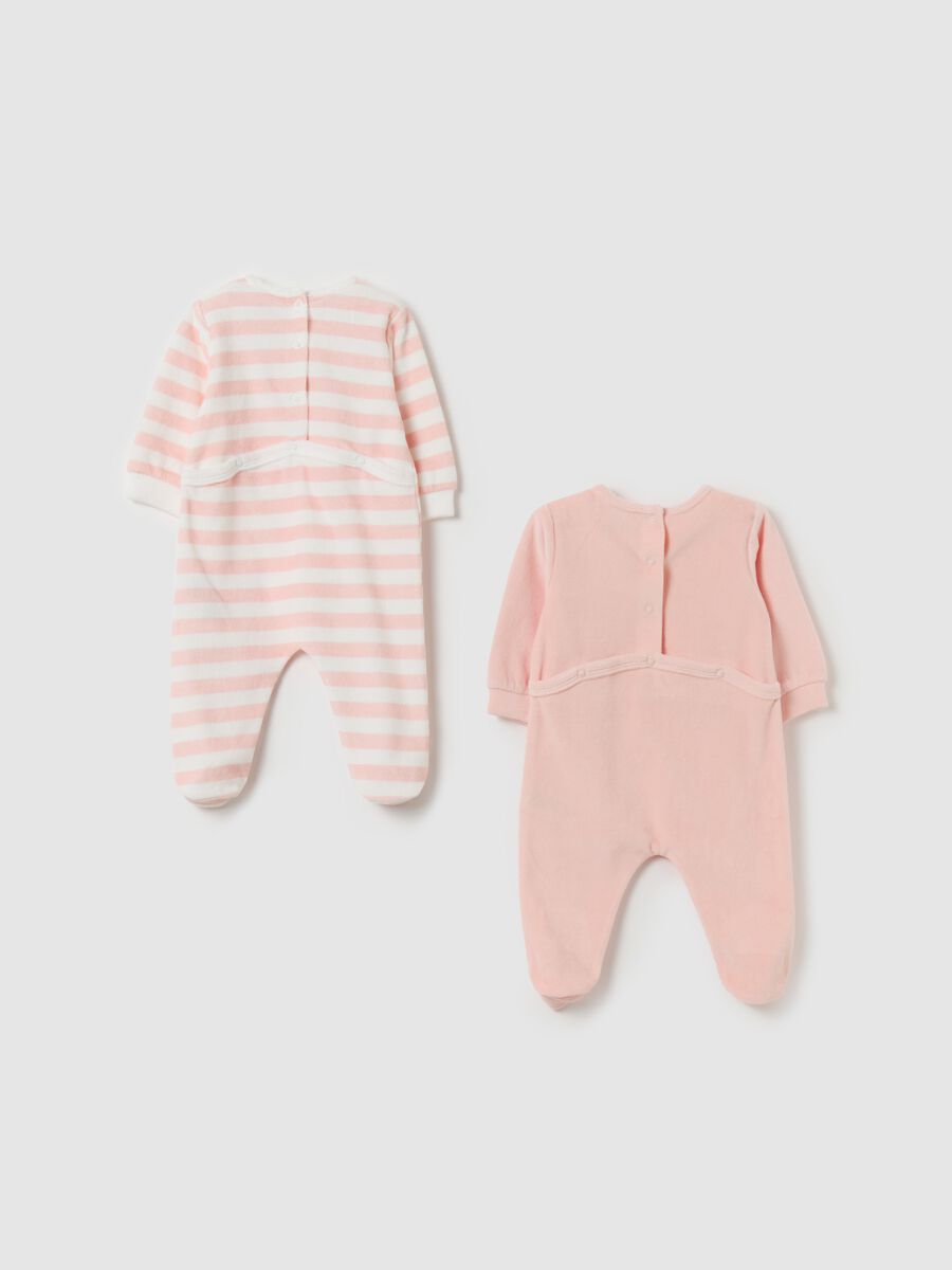 Two-pack velour onesies with feet_1