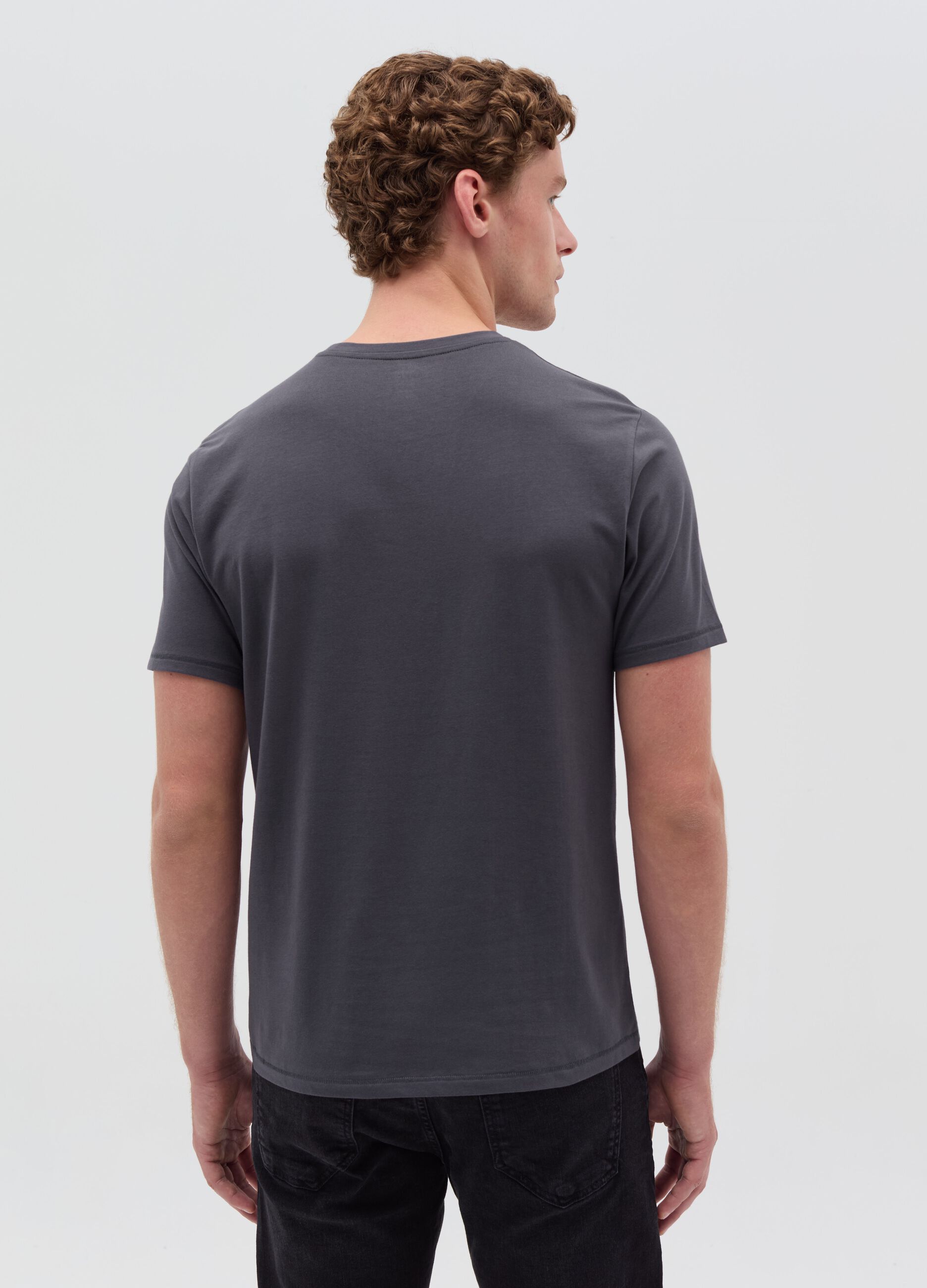 Stretch cotton T-shirt with crew-neck